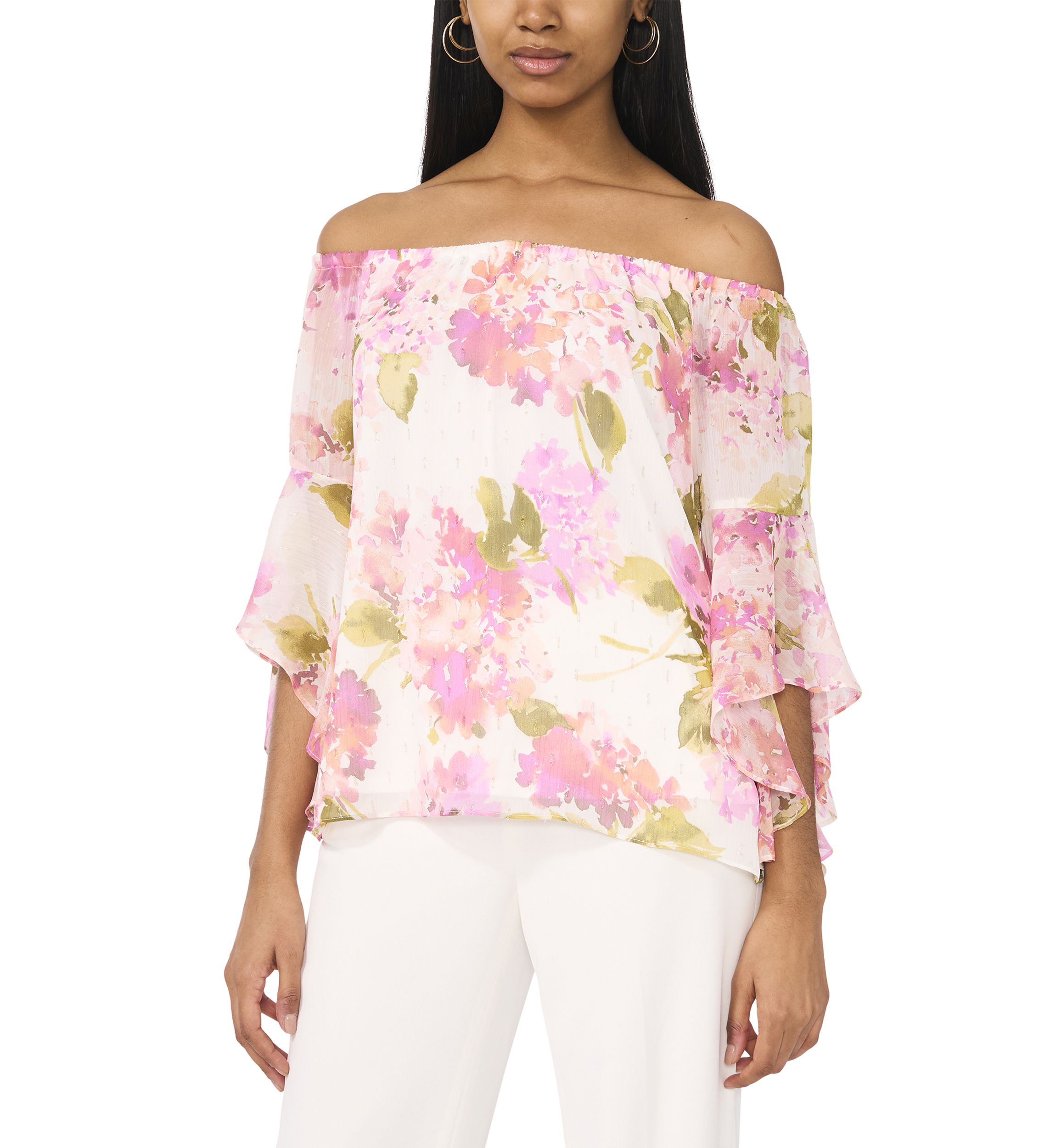 Womens Off the Shoulder Floral Printed Blouse
