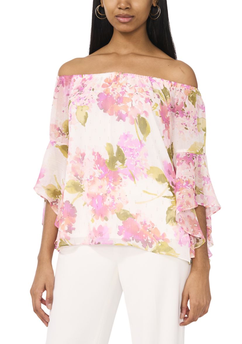 Womens Off the Shoulder Floral Printed Blouse