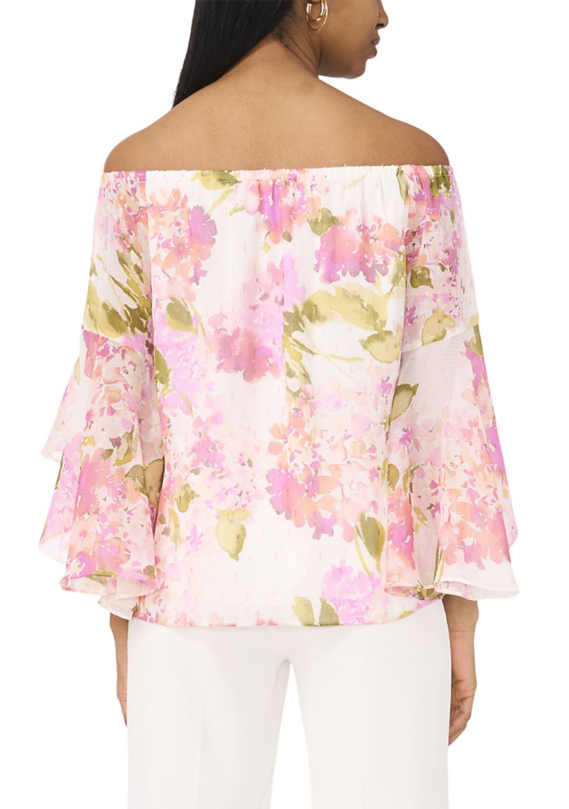 Womens Off the Shoulder Floral Printed Blouse