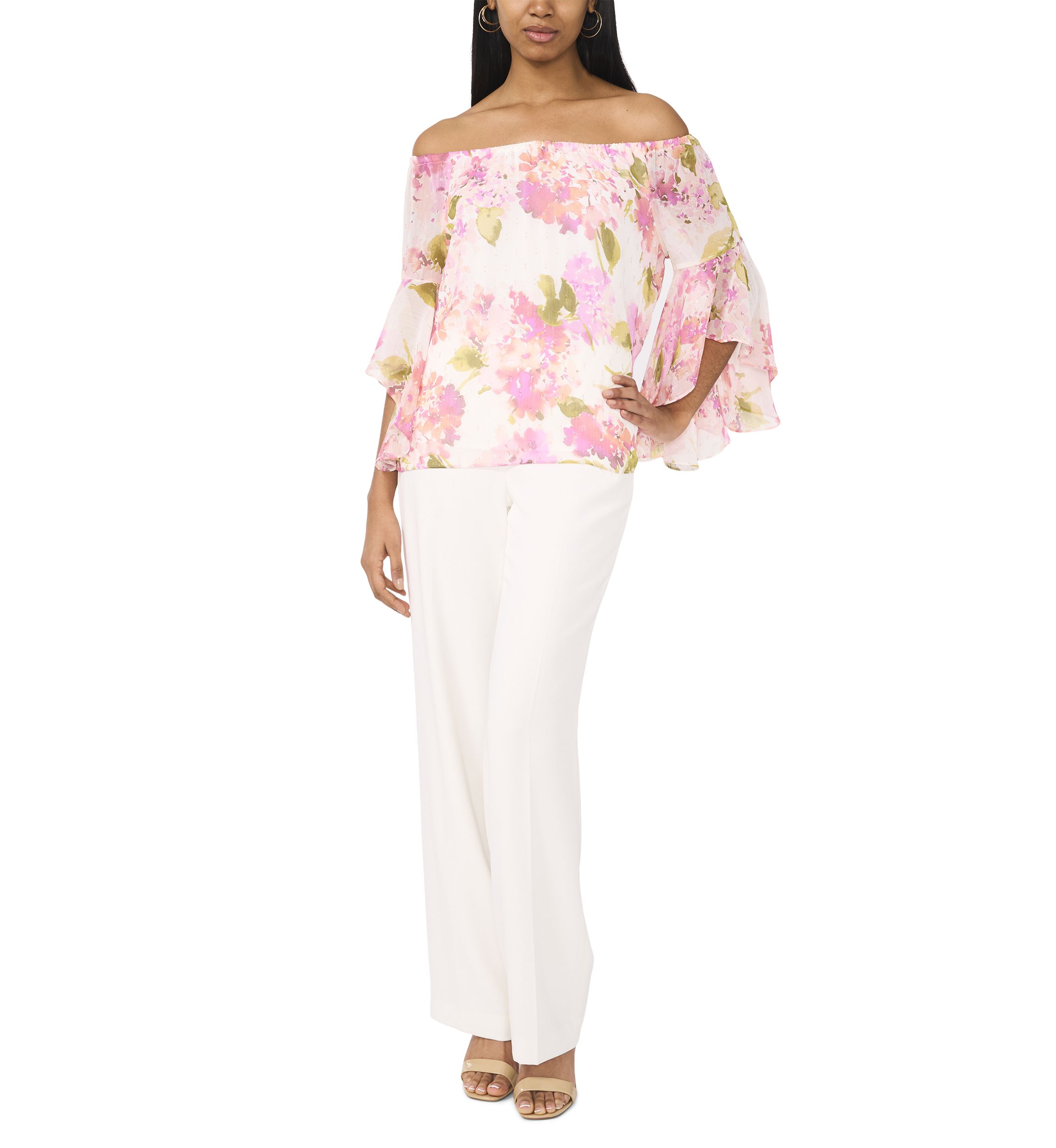 Womens Off the Shoulder Floral Printed Blouse