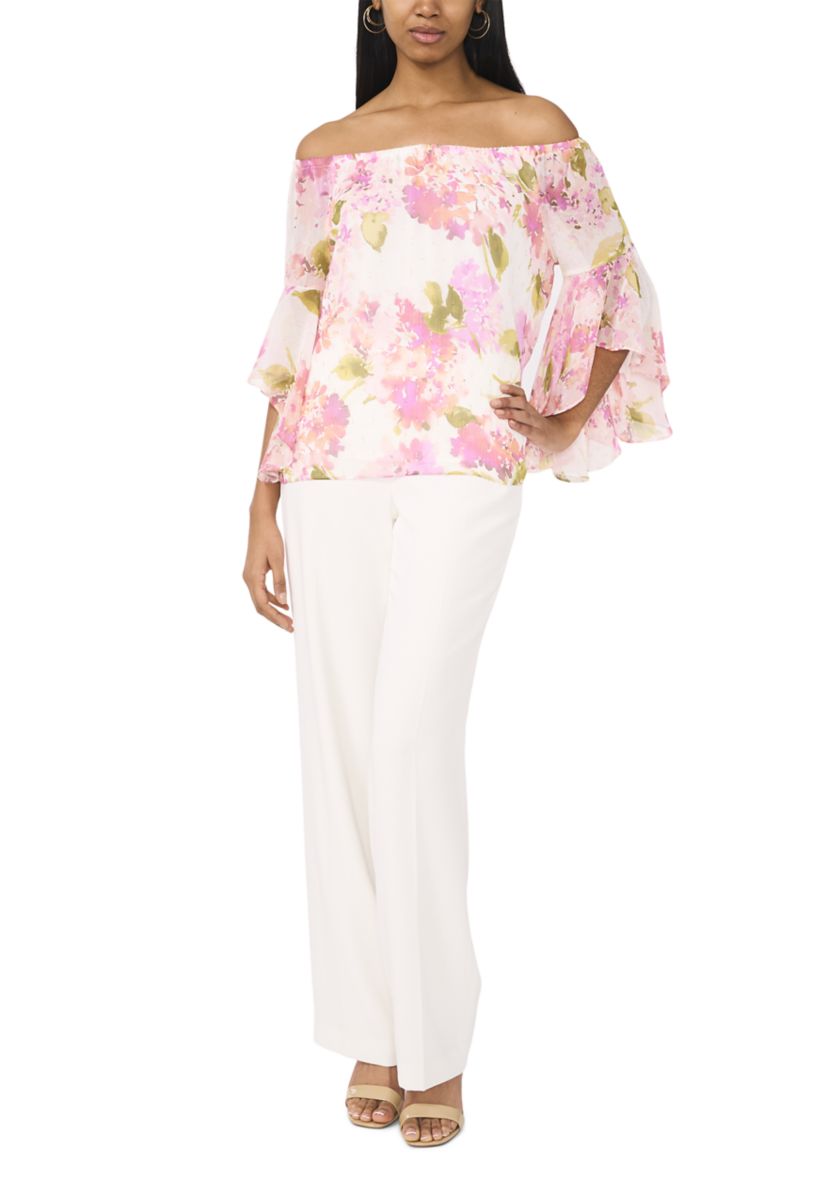 Womens Off the Shoulder Floral Printed Blouse
