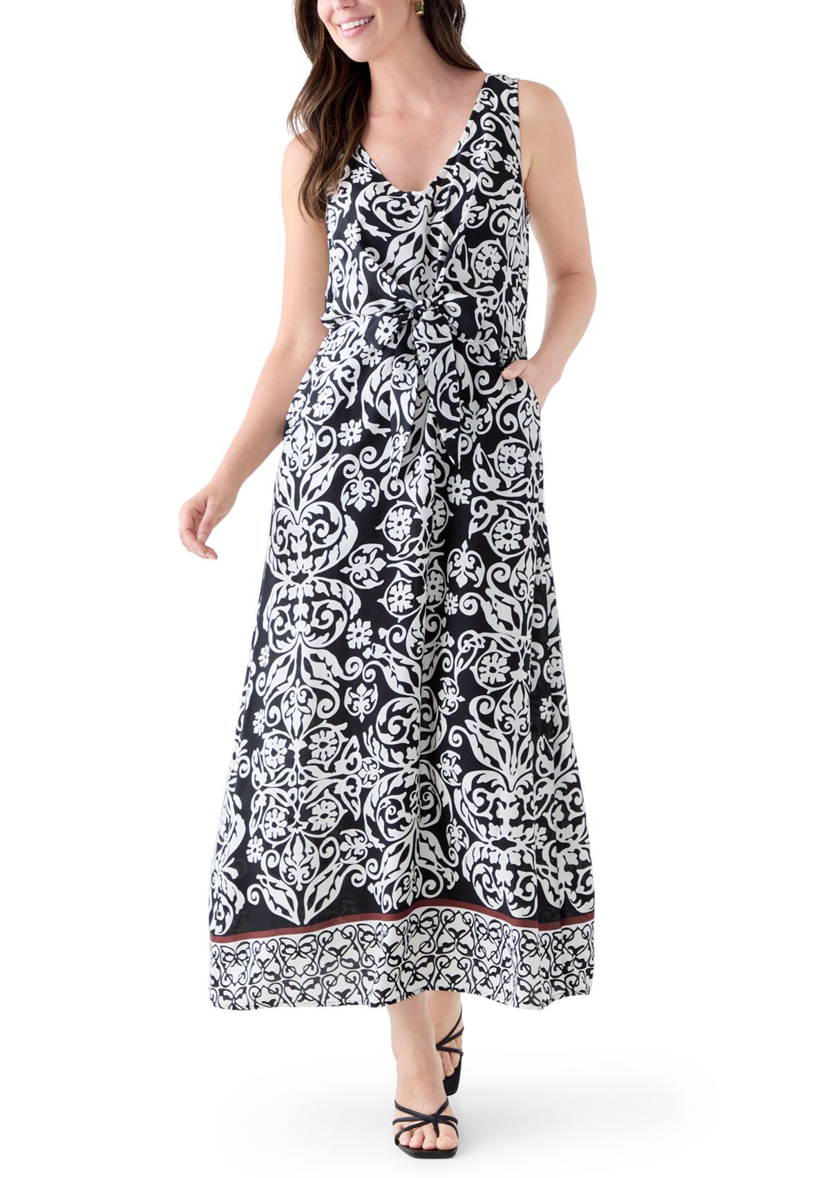 Womens Sleeveless Tie Front Maxi Dress