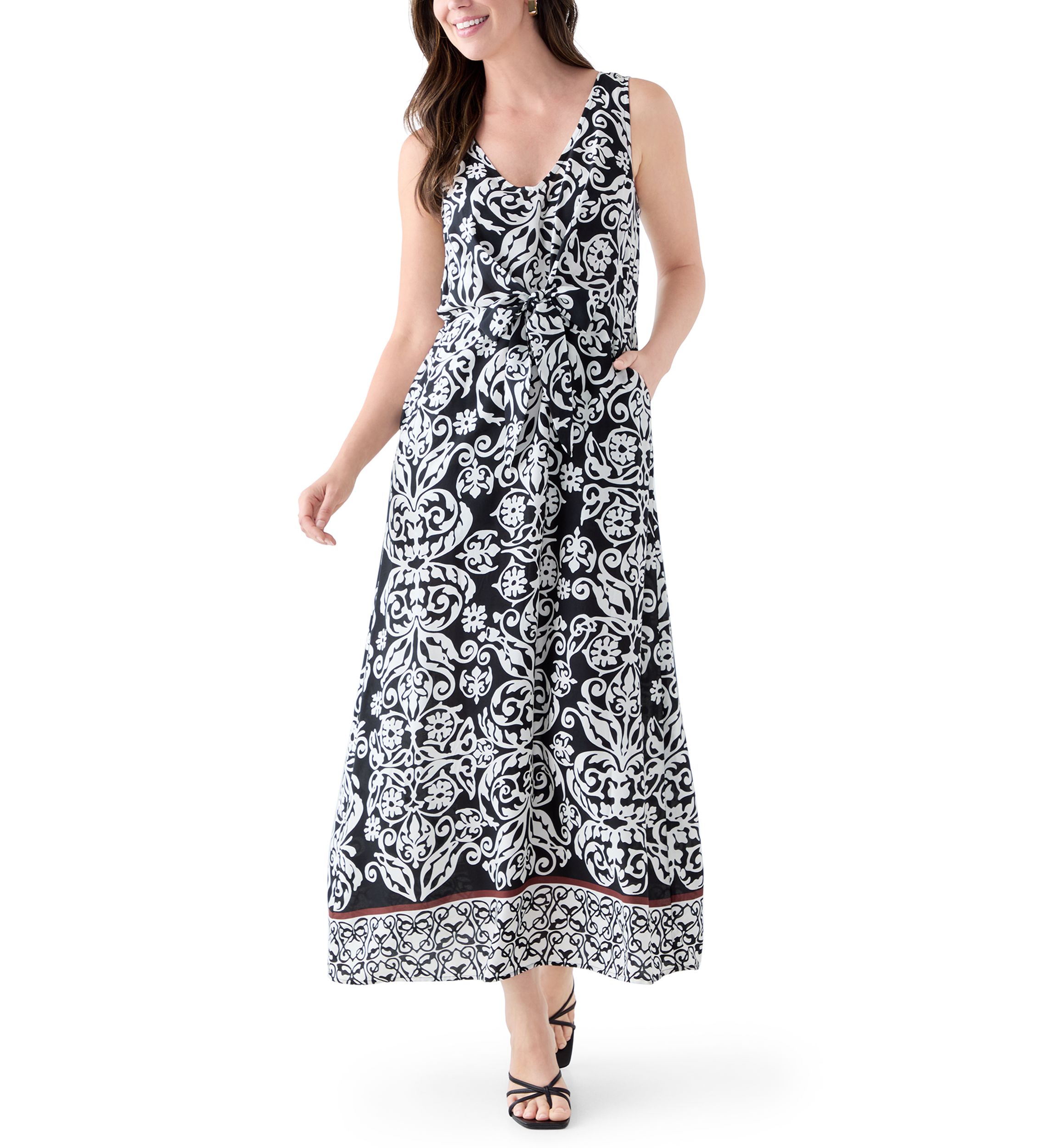 Womens Sleeveless Tie Front Maxi Dress