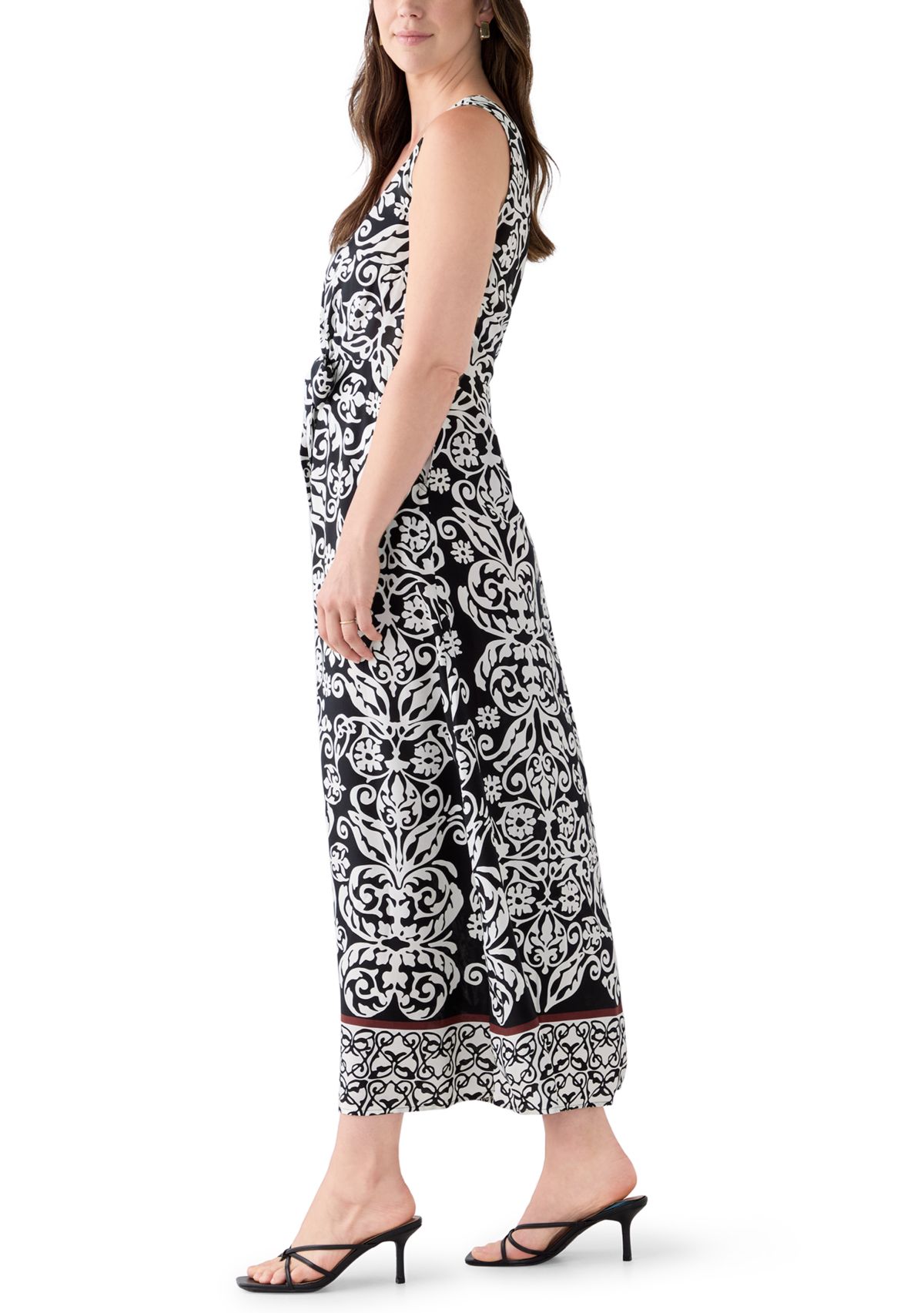 Womens Sleeveless Tie Front Maxi Dress