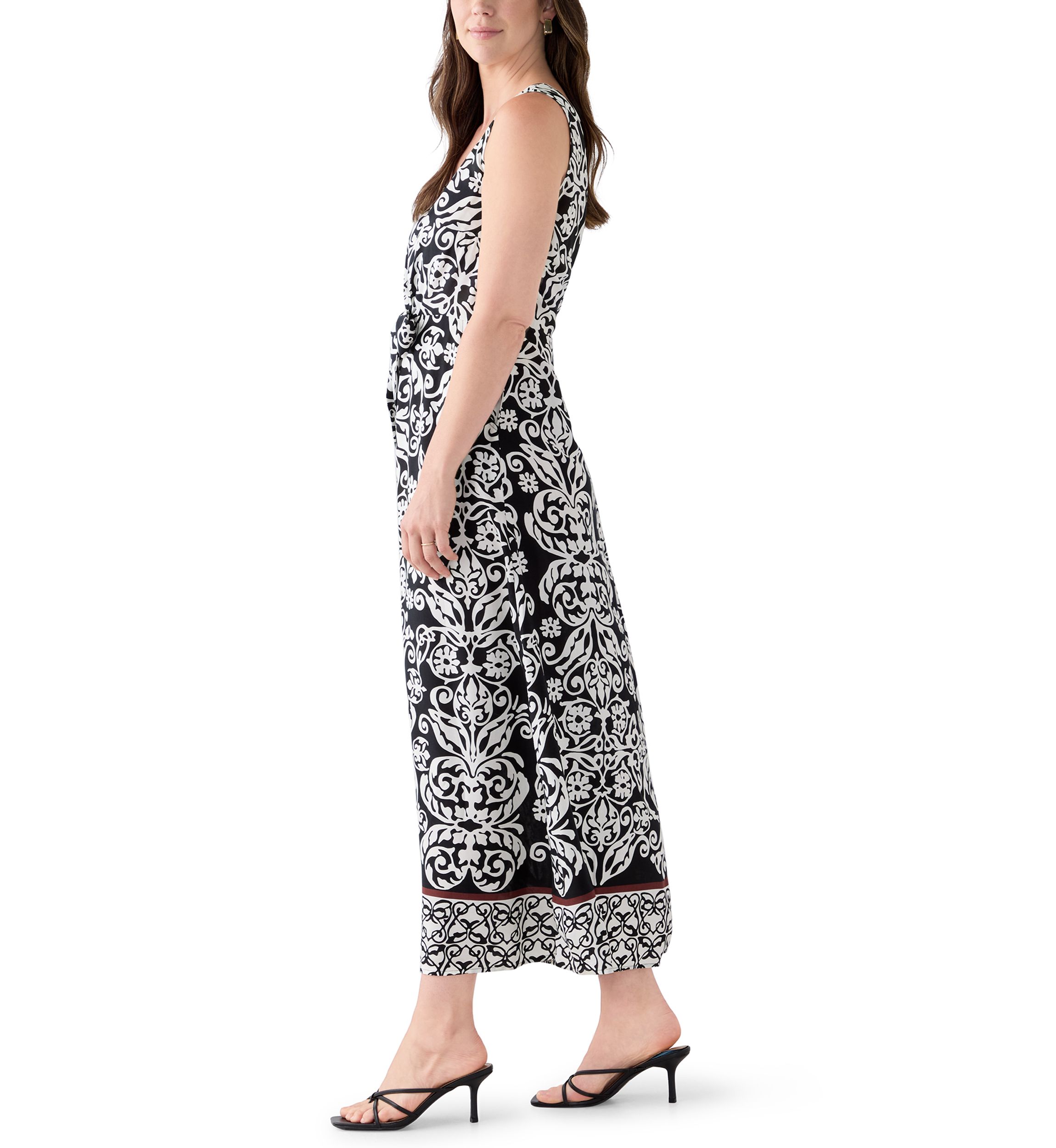 Womens Sleeveless Tie Front Maxi Dress