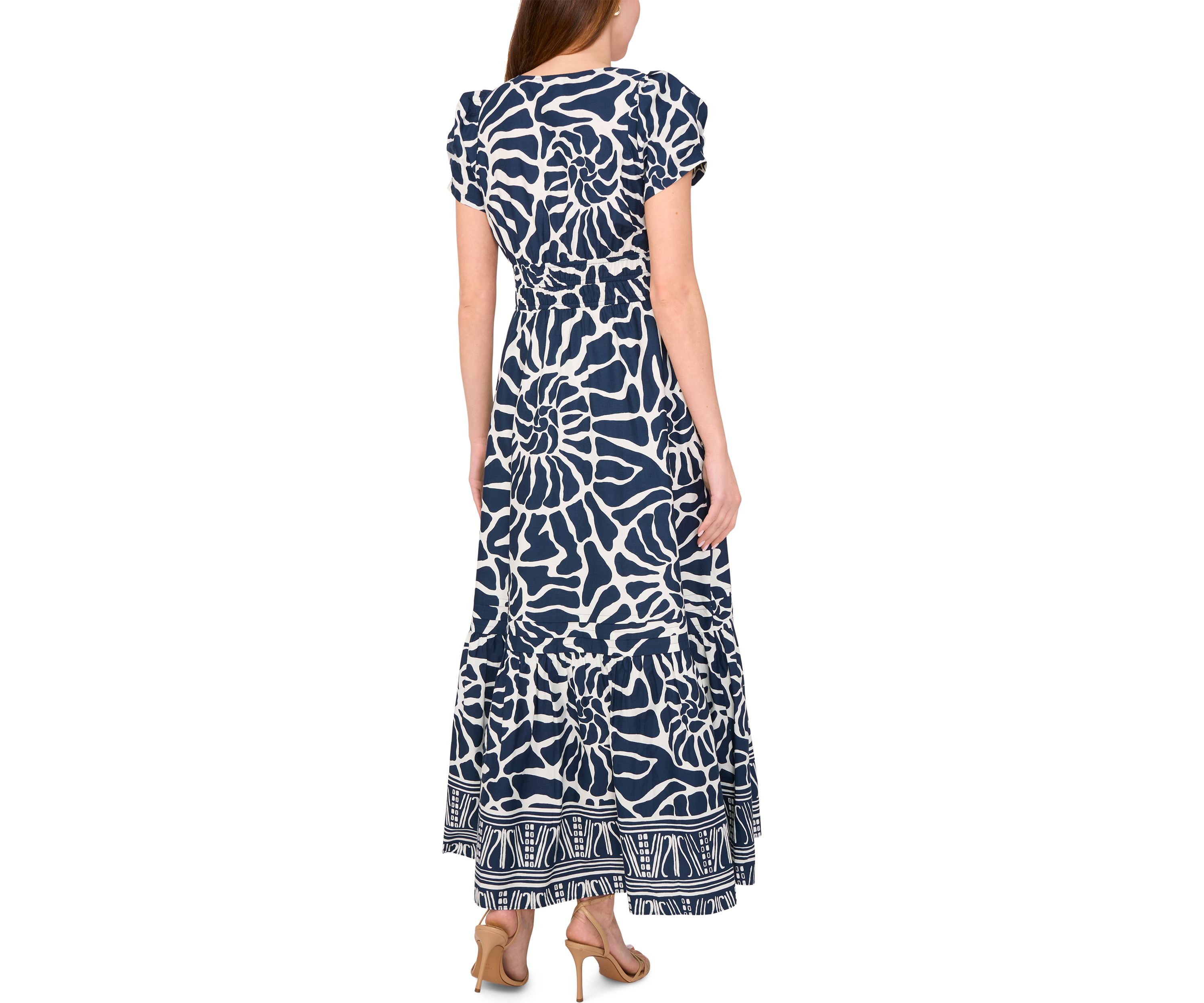 Womens Short Sleeve Split Neck Printed Maxi Dress