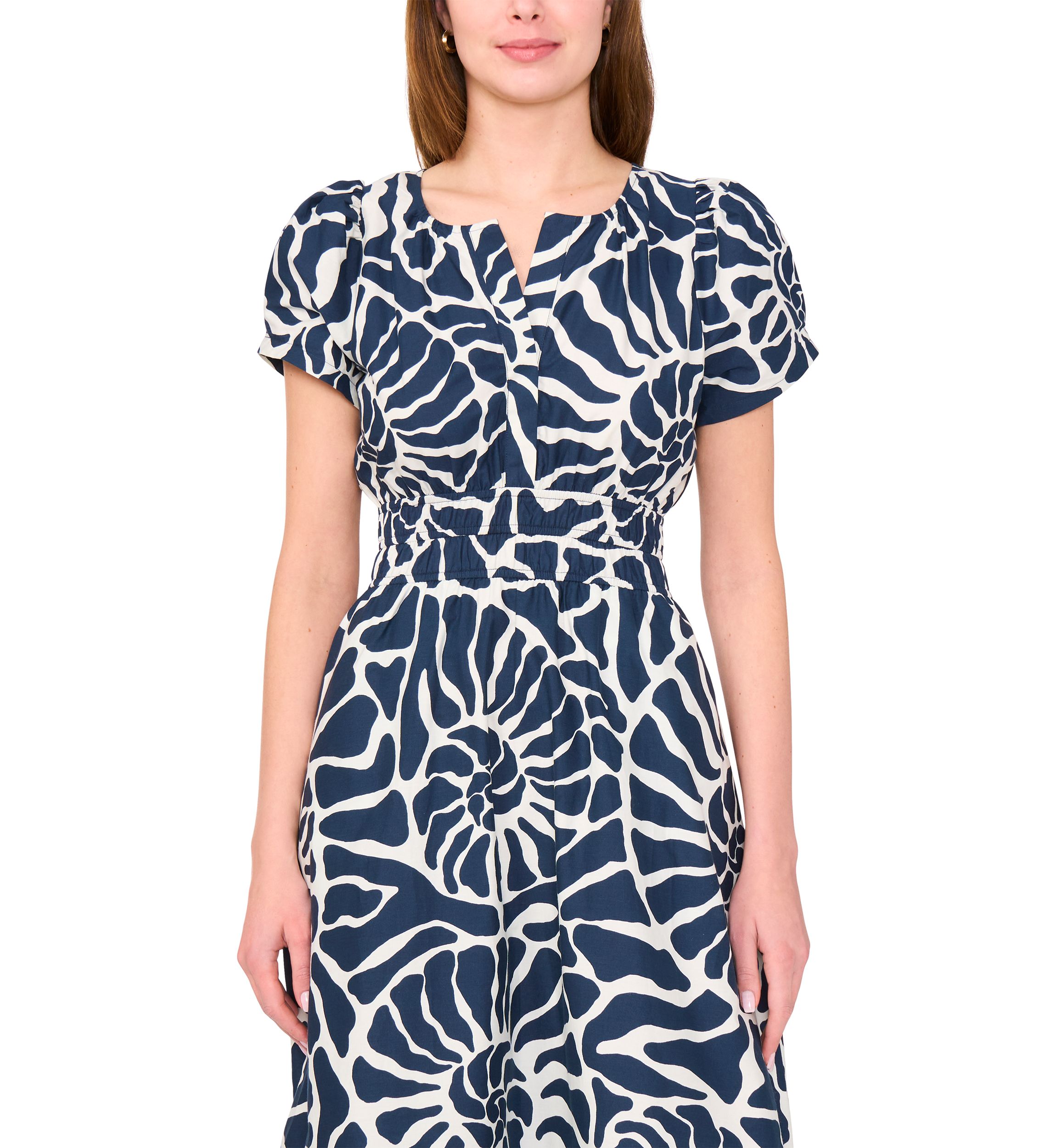 Womens Short Sleeve Split Neck Printed Maxi Dress