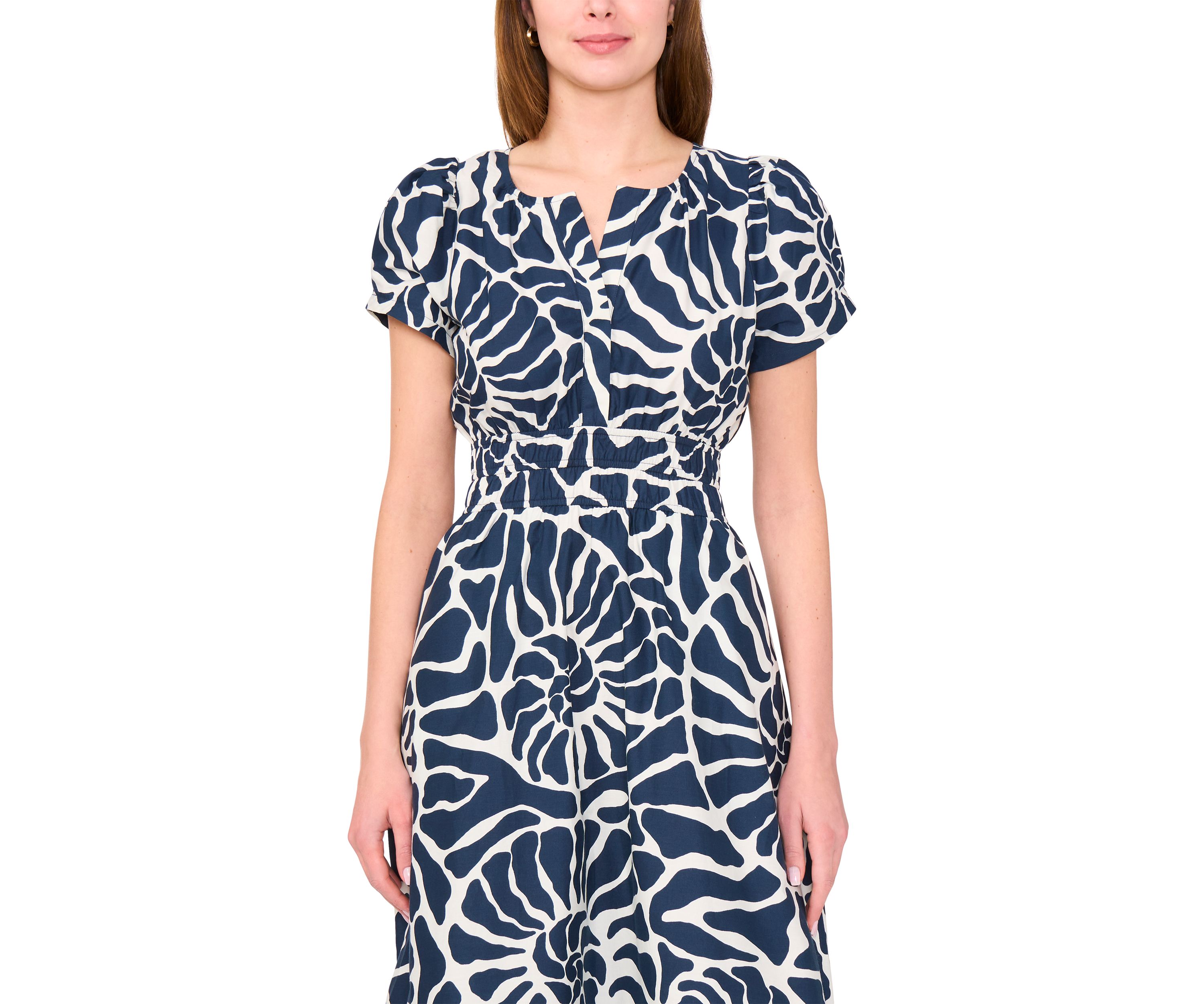 Womens Short Sleeve Split Neck Printed Maxi Dress