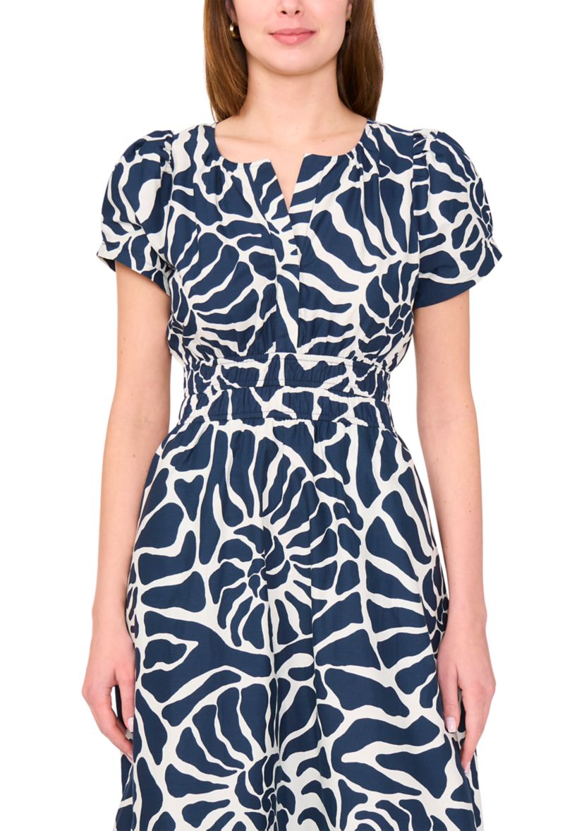 Womens Short Sleeve Split Neck Printed Maxi Dress