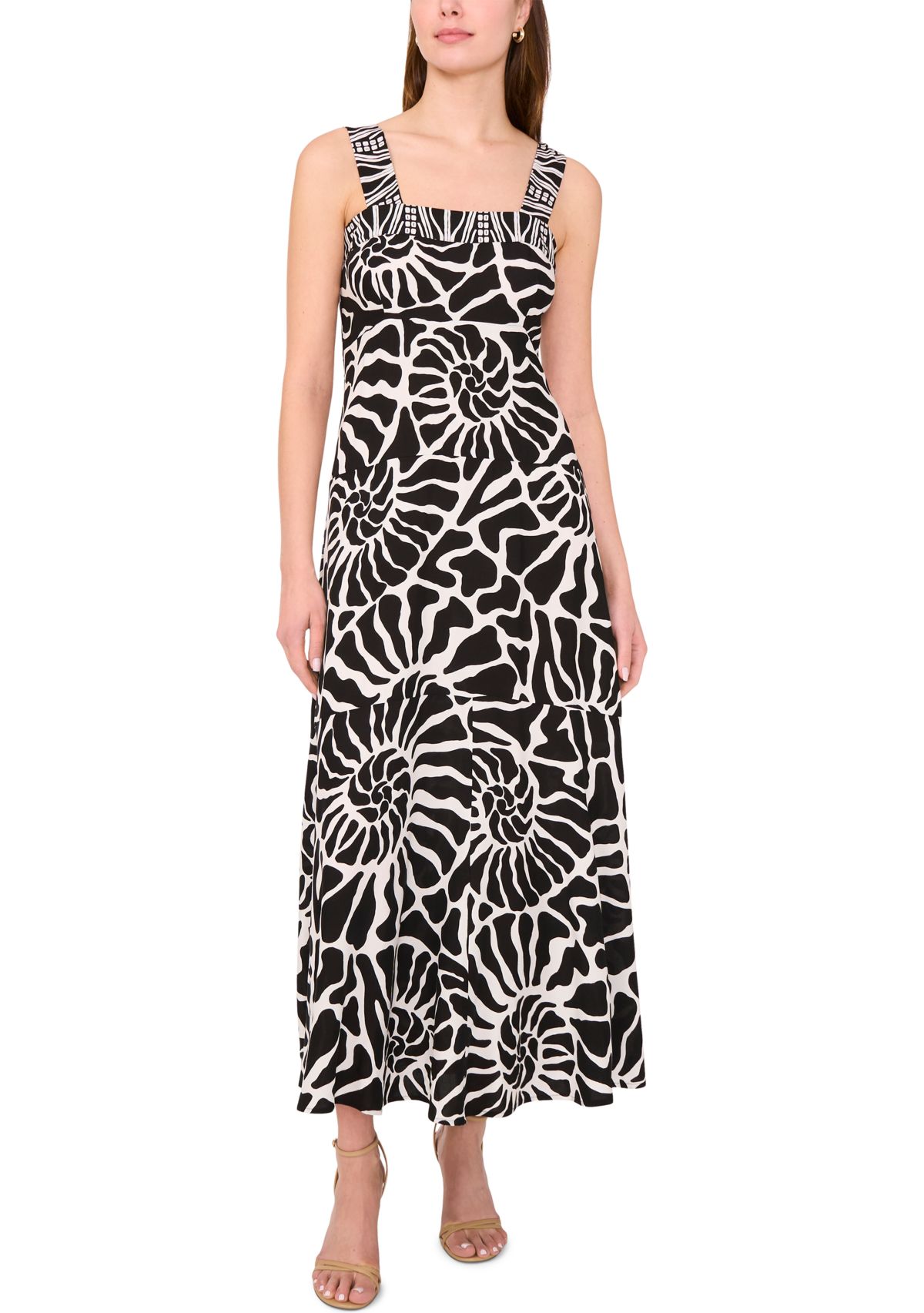Womens Sleeveless Square Neck Printed Maxi Dress
