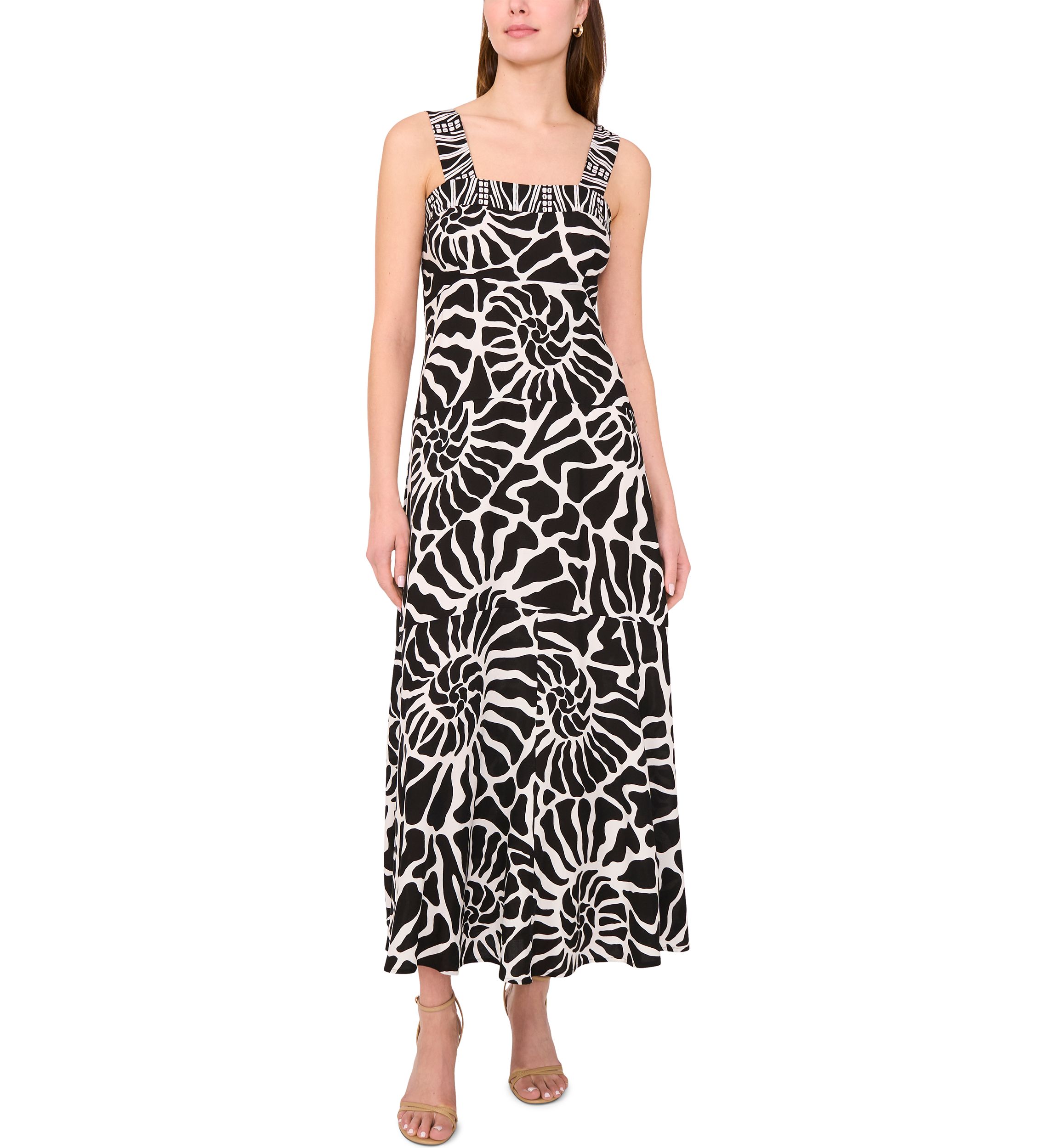 Womens Sleeveless Square Neck Printed Maxi Dress