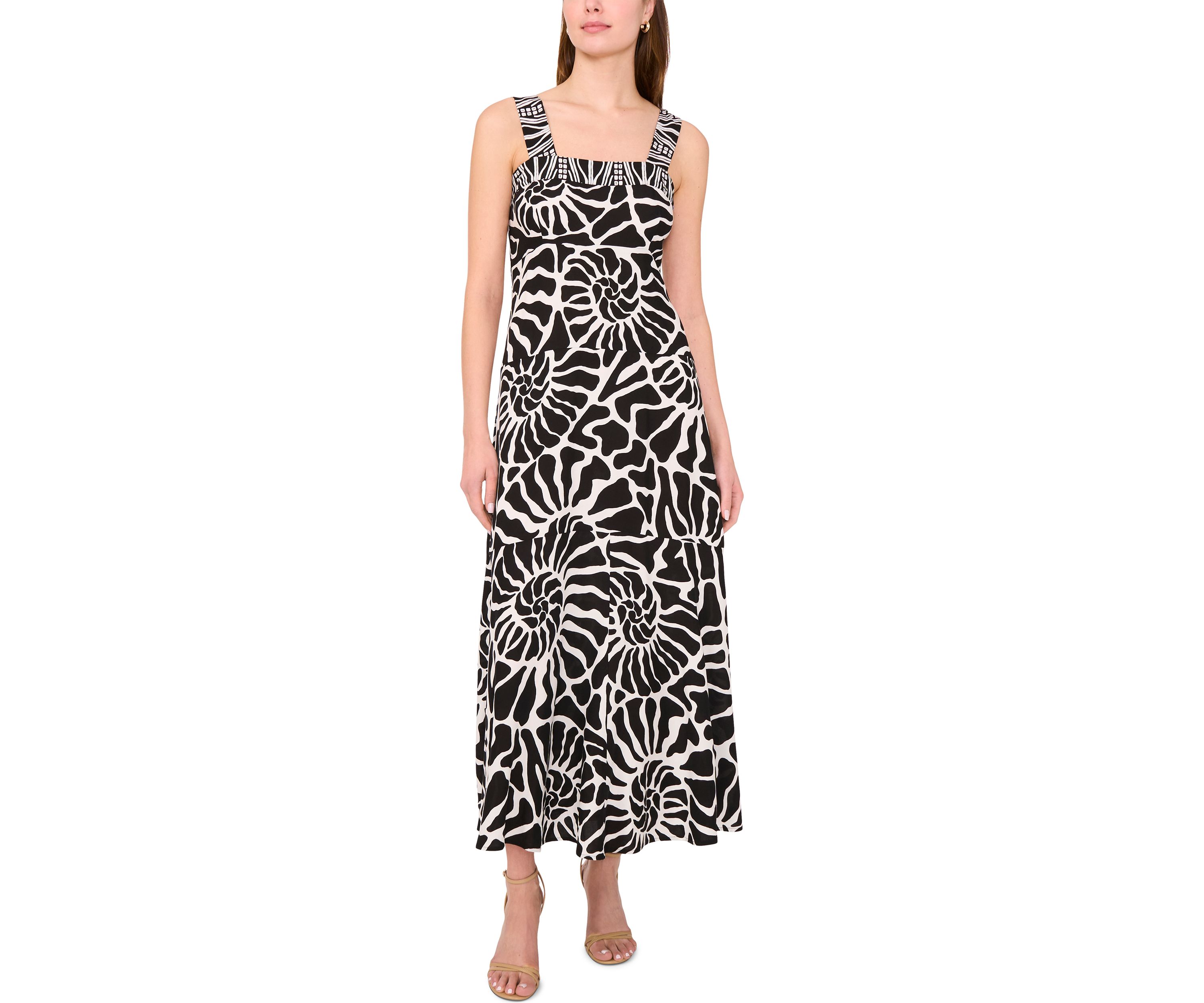 Womens Sleeveless Square Neck Printed Maxi Dress