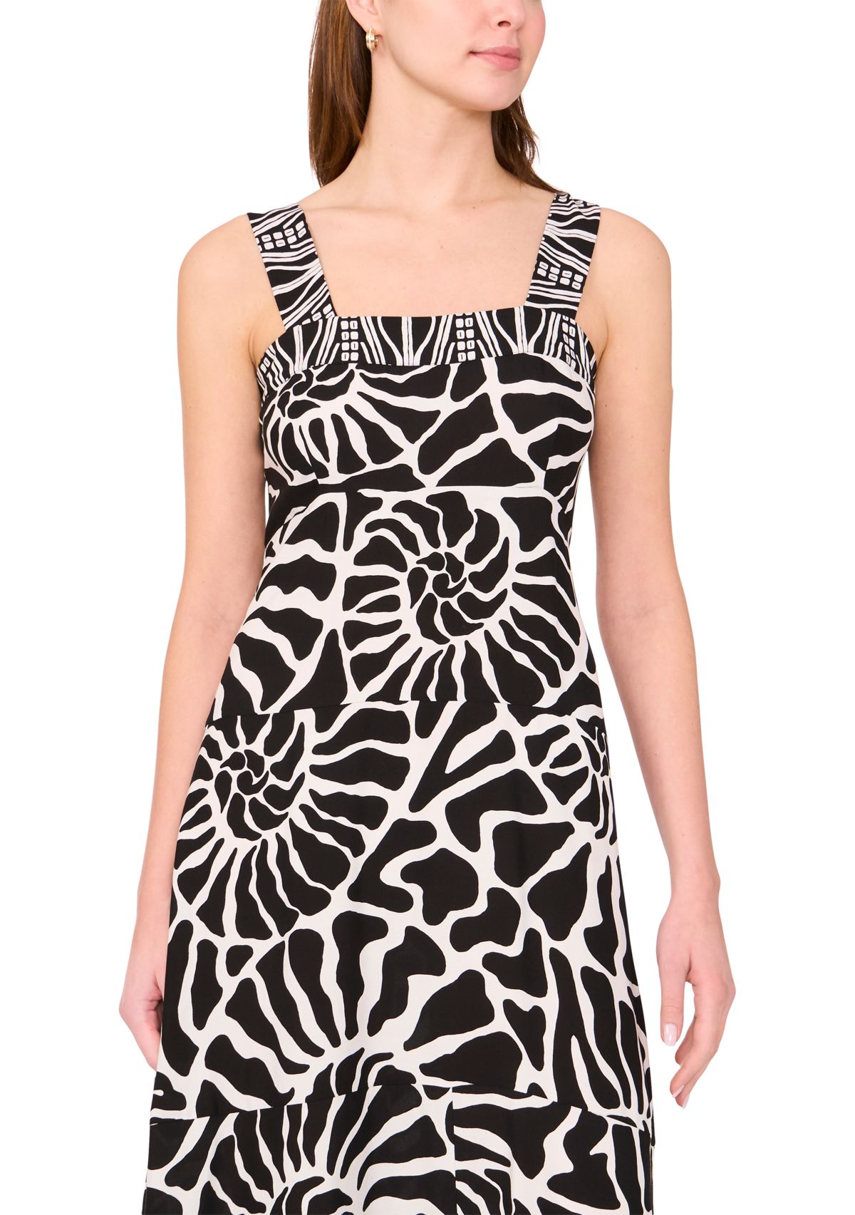 Womens Sleeveless Square Neck Printed Maxi Dress