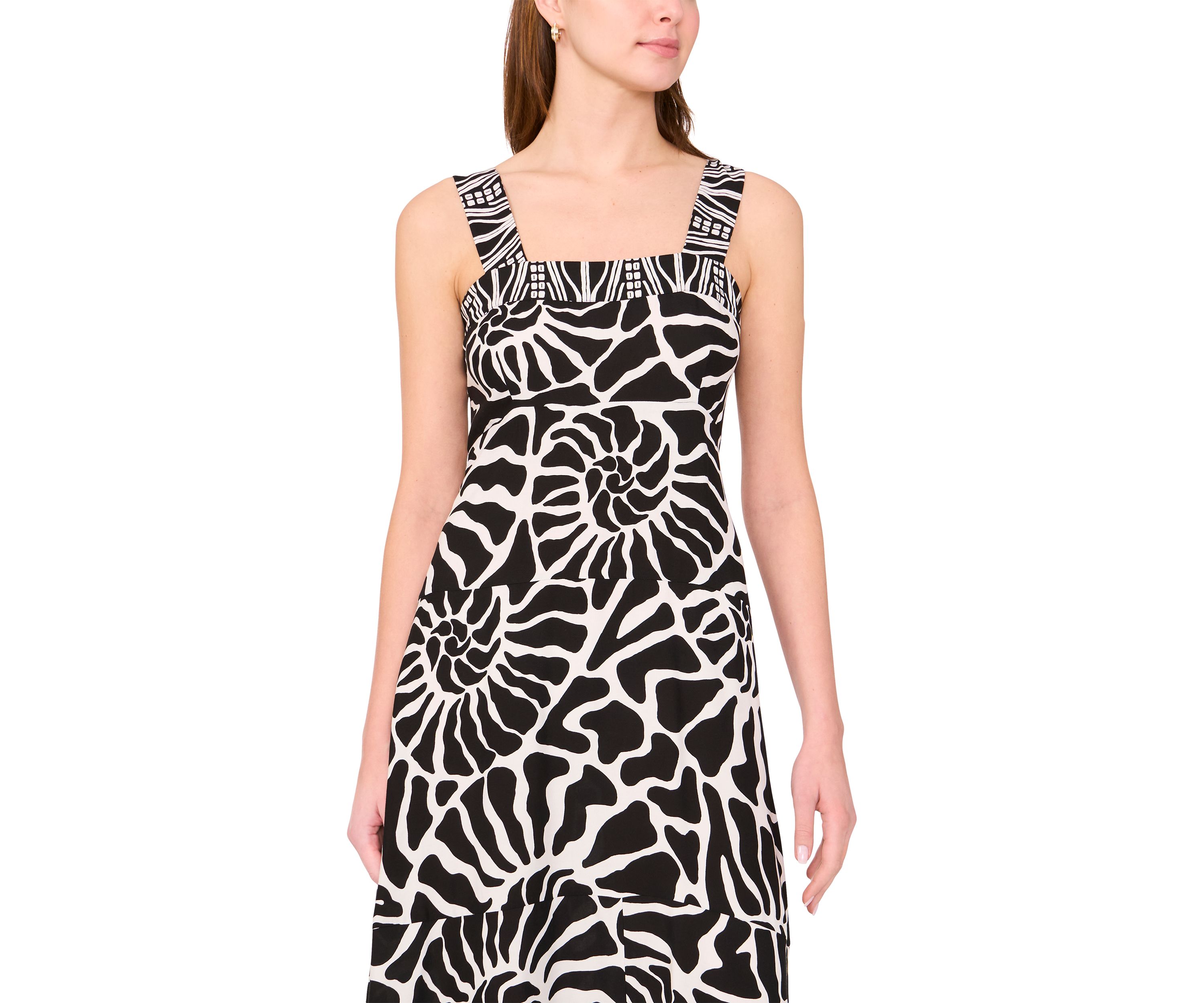 Womens Sleeveless Square Neck Printed Maxi Dress