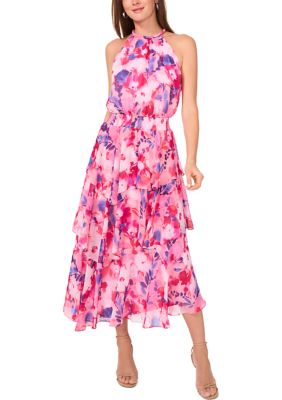 MSK Women's Sleeveless Halter Maxi Dress, Pink, XL