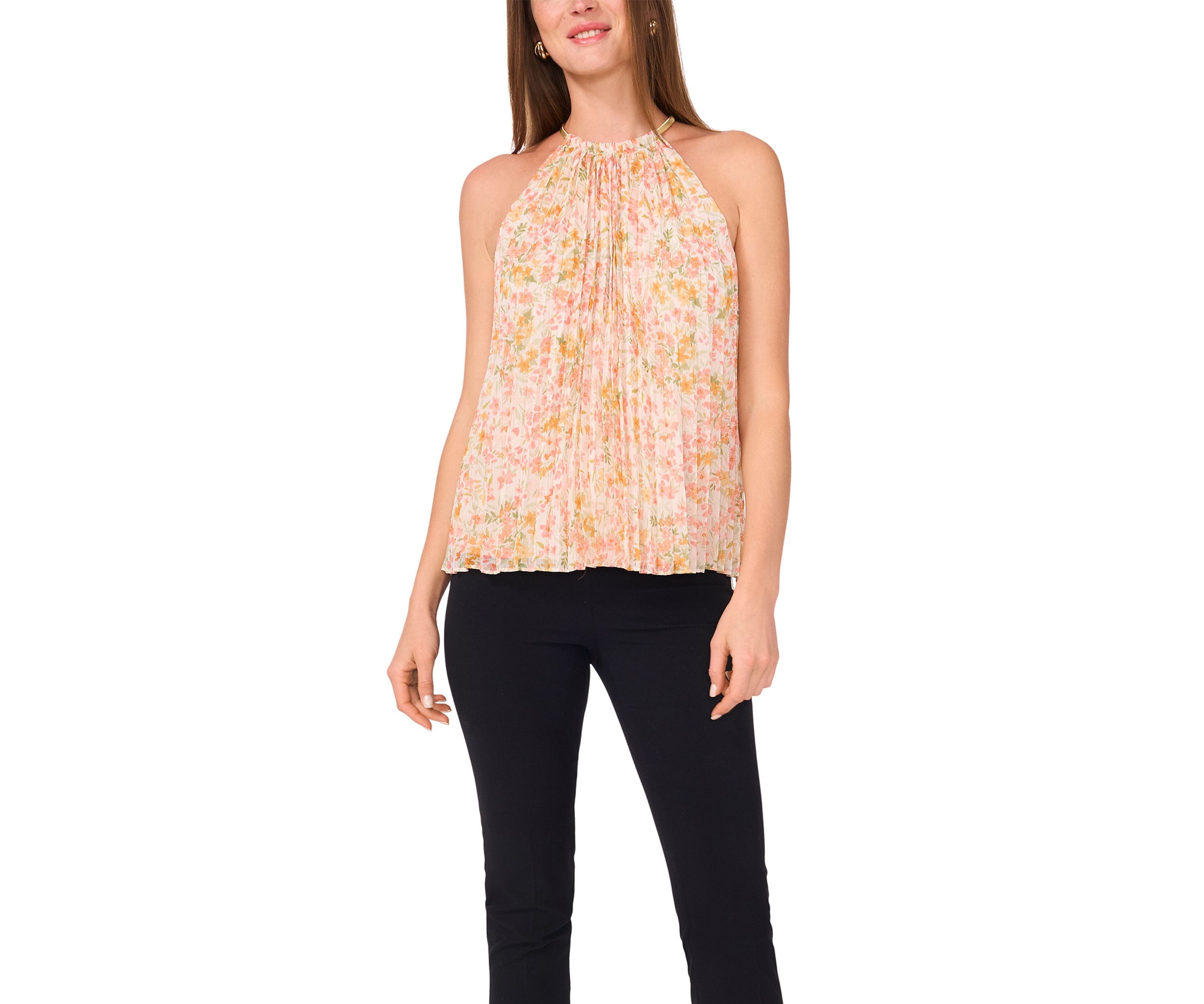 Womens Sleeveless Halter Neck Ditsy Floral Top 