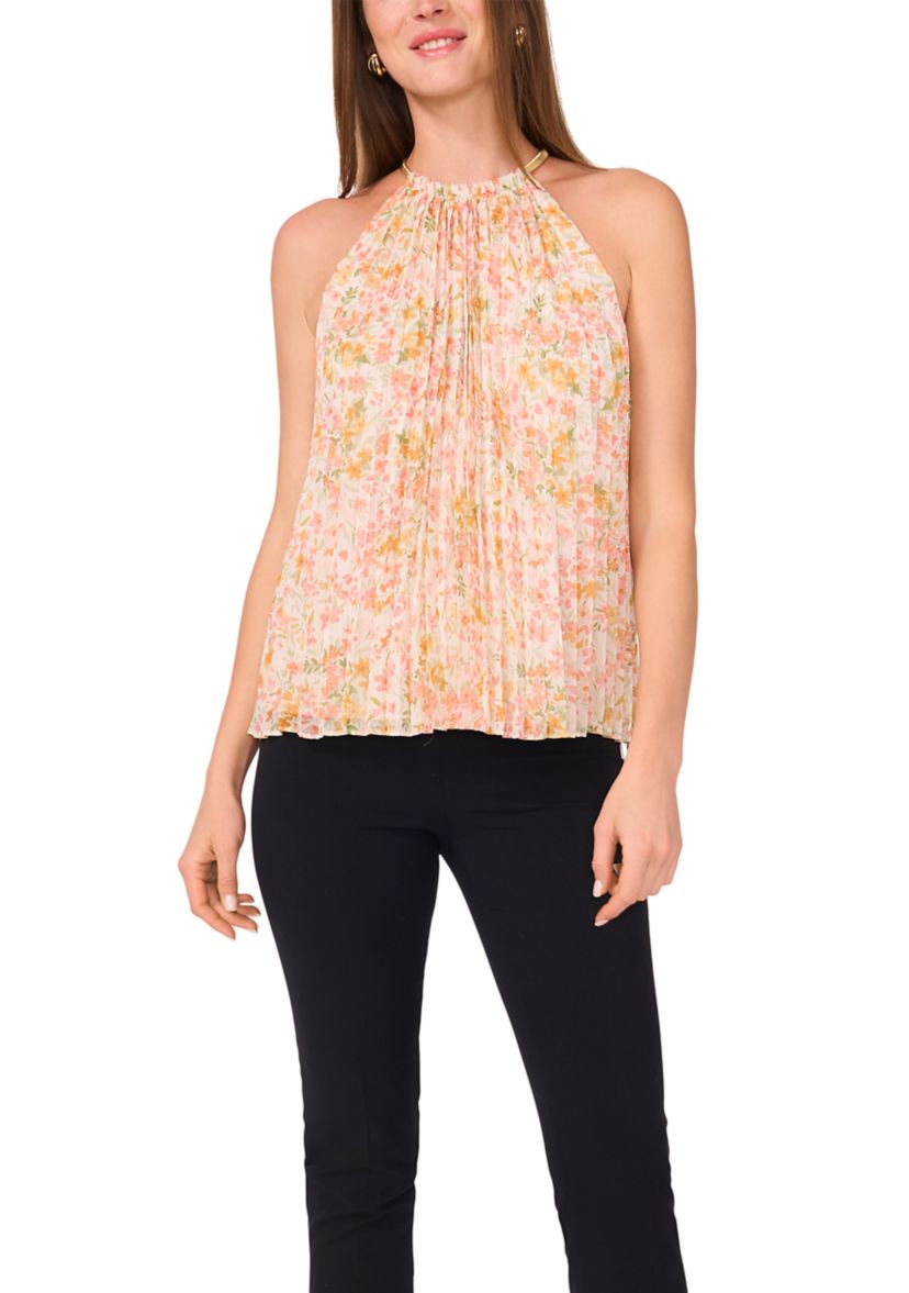 Womens Sleeveless Halter Neck Ditsy Floral Top 