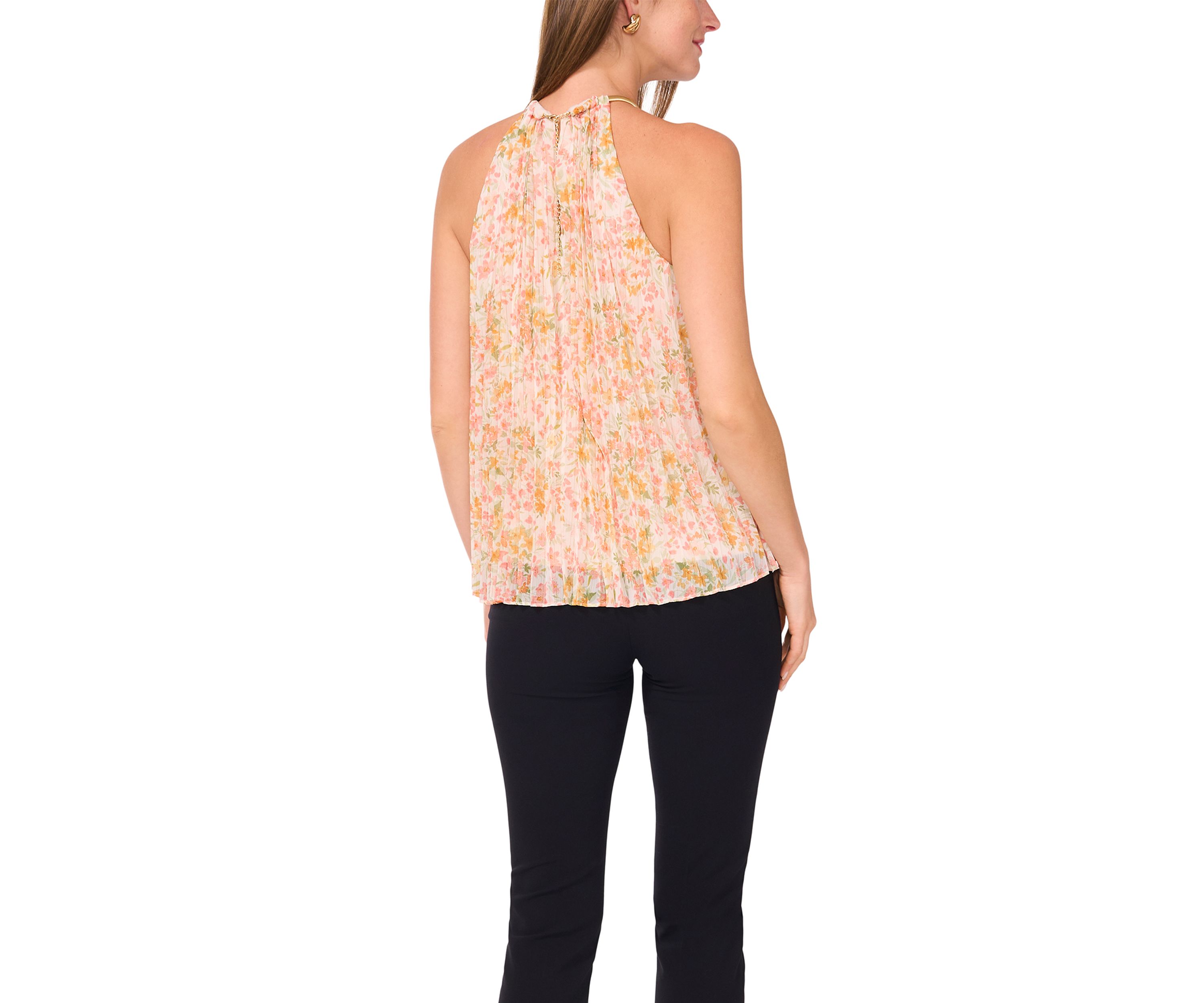 Womens Sleeveless Halter Neck Ditsy Floral Top 