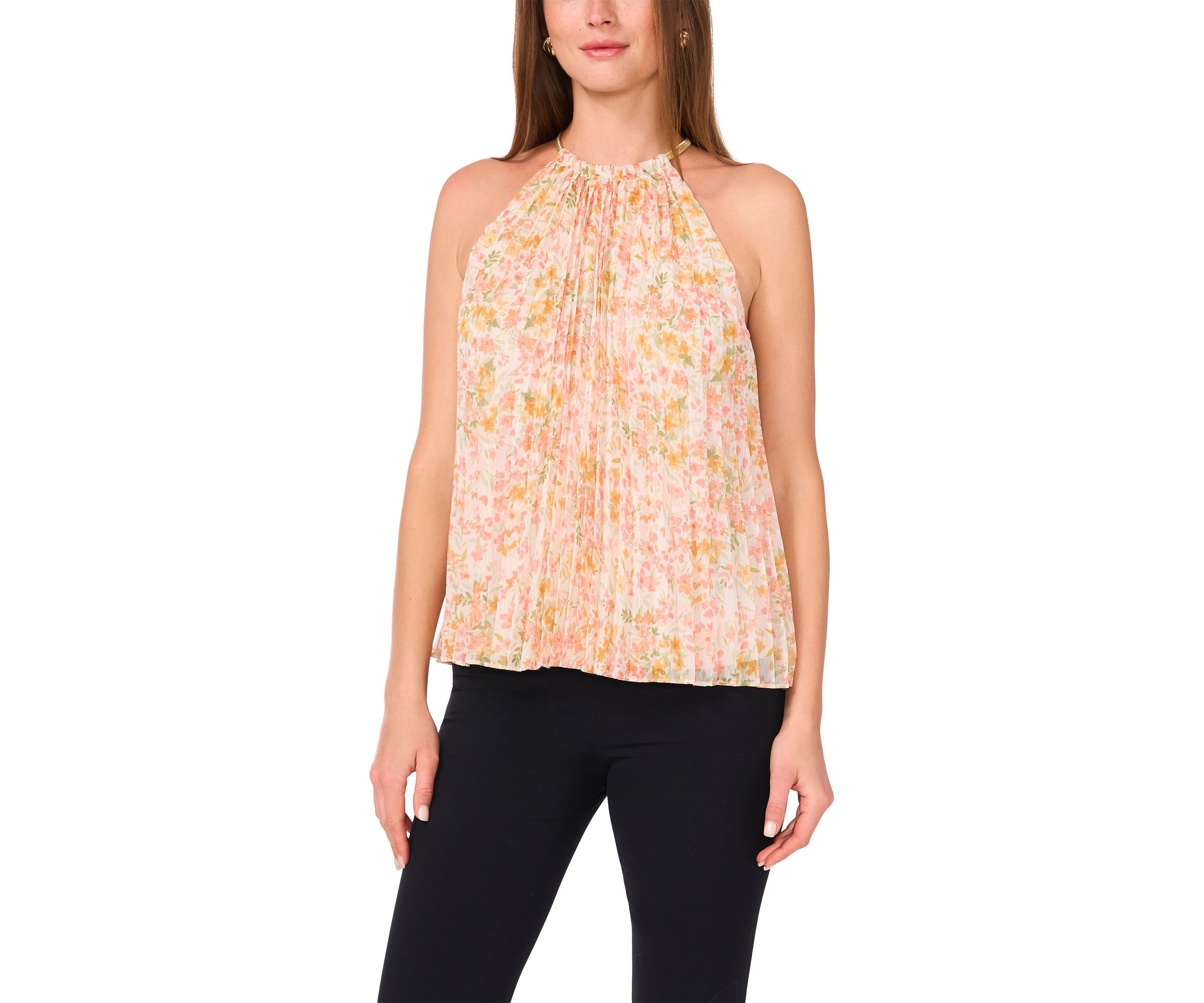 Womens Sleeveless Halter Neck Ditsy Floral Top 