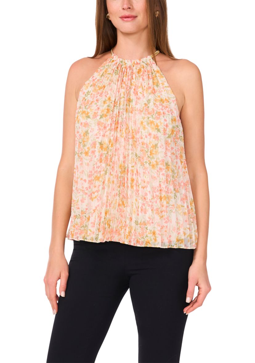 Womens Sleeveless Halter Neck Ditsy Floral Top 