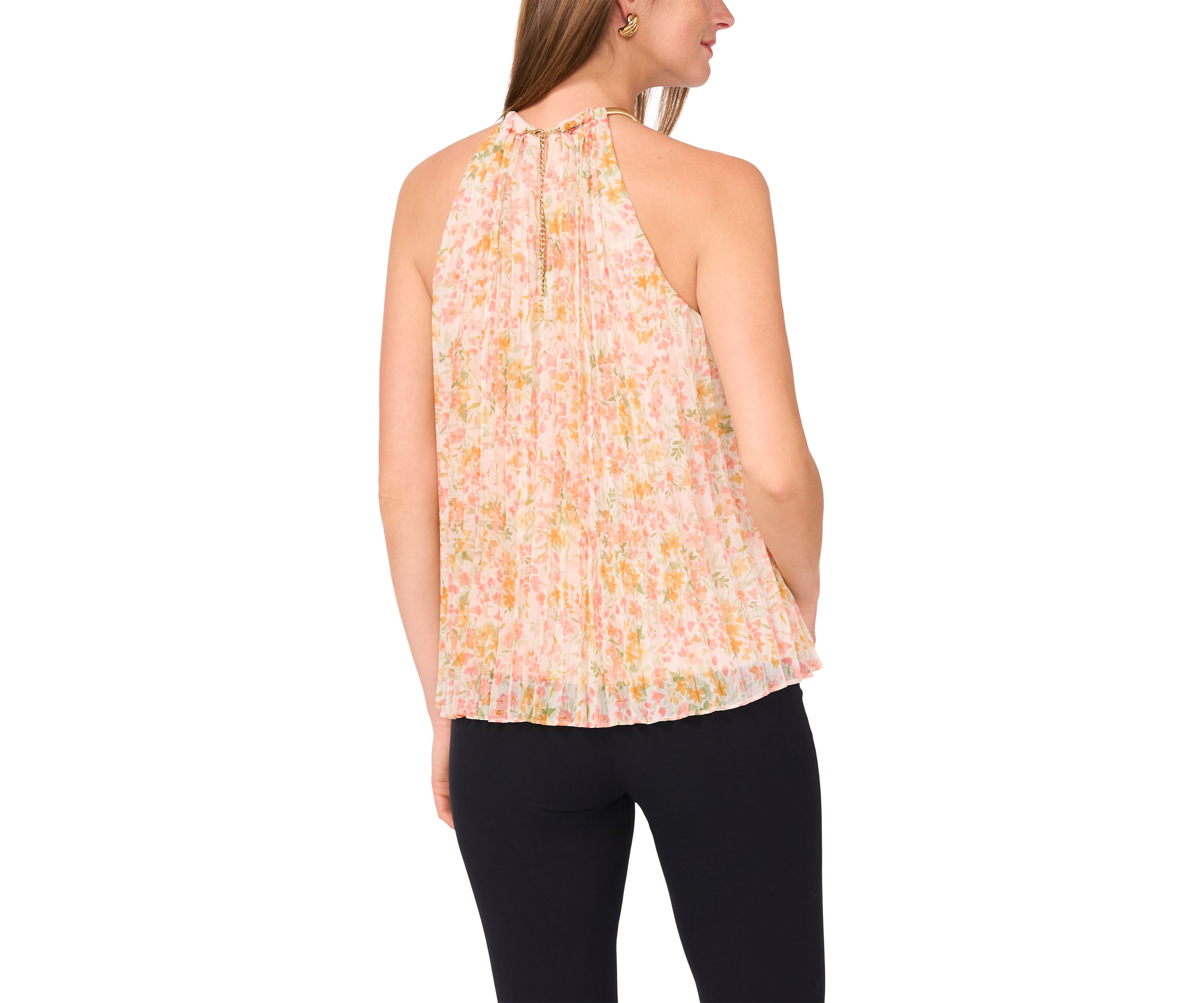 Womens Sleeveless Halter Neck Ditsy Floral Top 