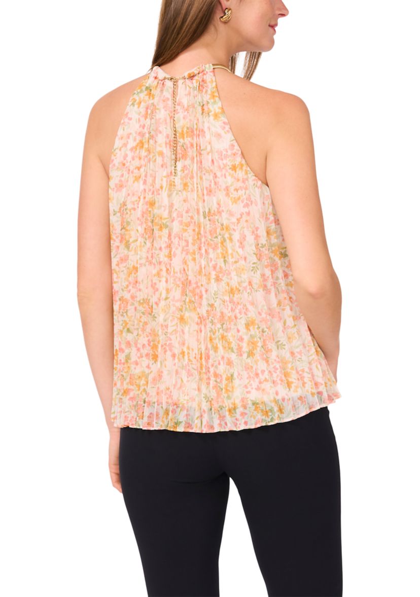 Womens Sleeveless Halter Neck Ditsy Floral Top 