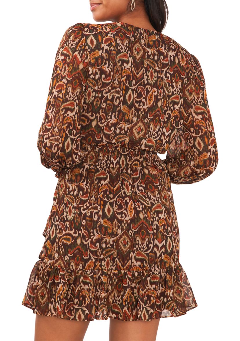 Womens Printed Smocked Fit and Flare Dress
