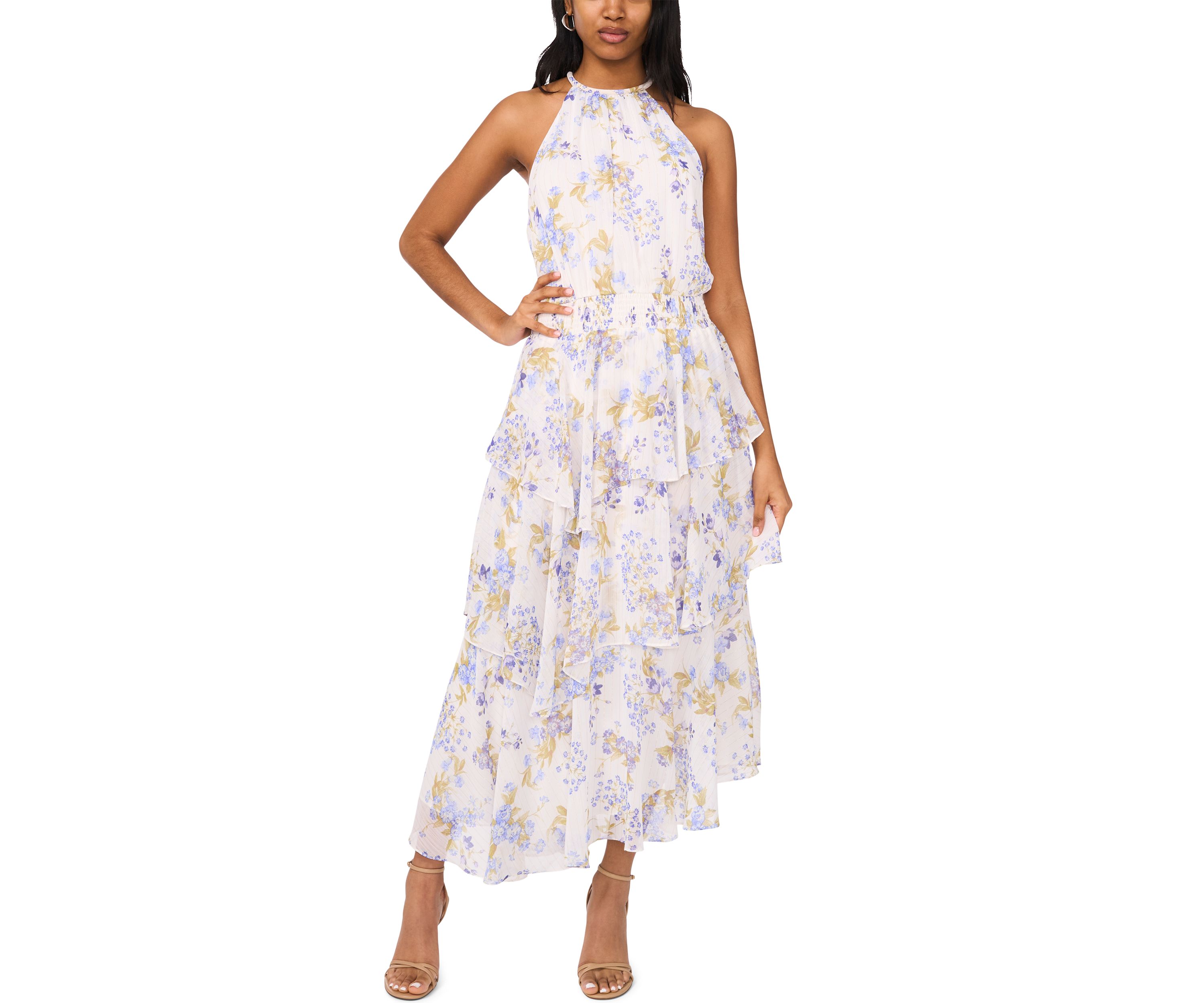 Womens Sleeveless Halter Floral Maxi Dress