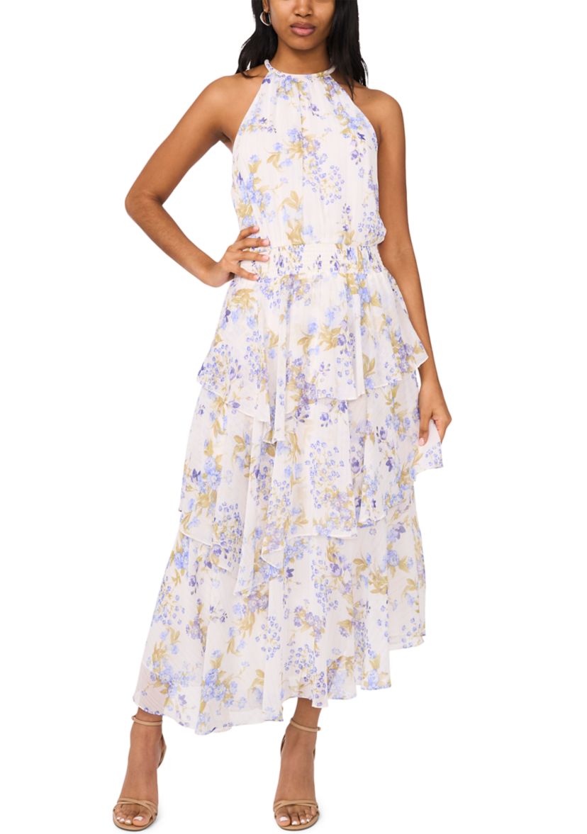 Womens Sleeveless Halter Floral Maxi Dress