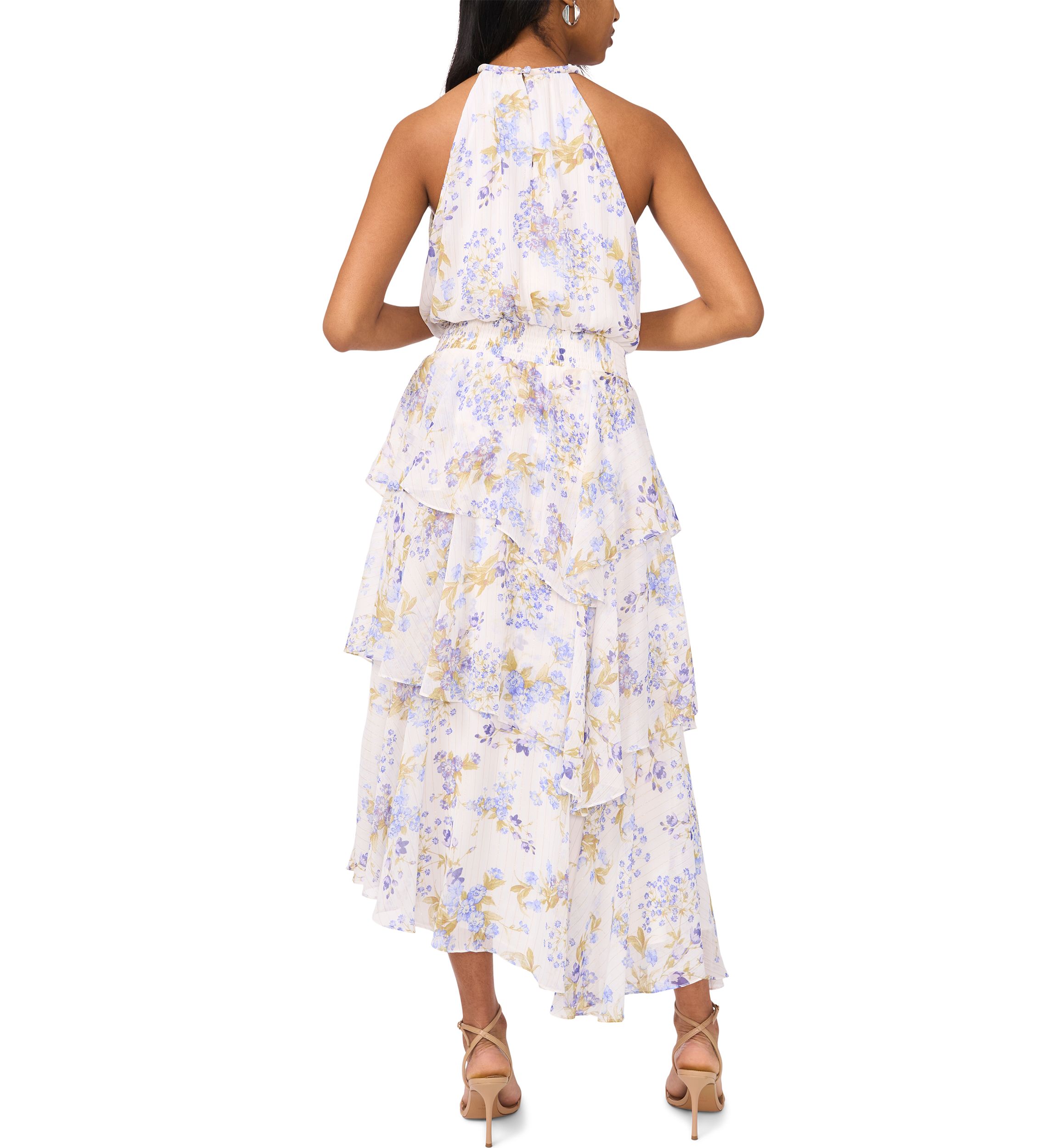 Womens Sleeveless Halter Floral Maxi Dress