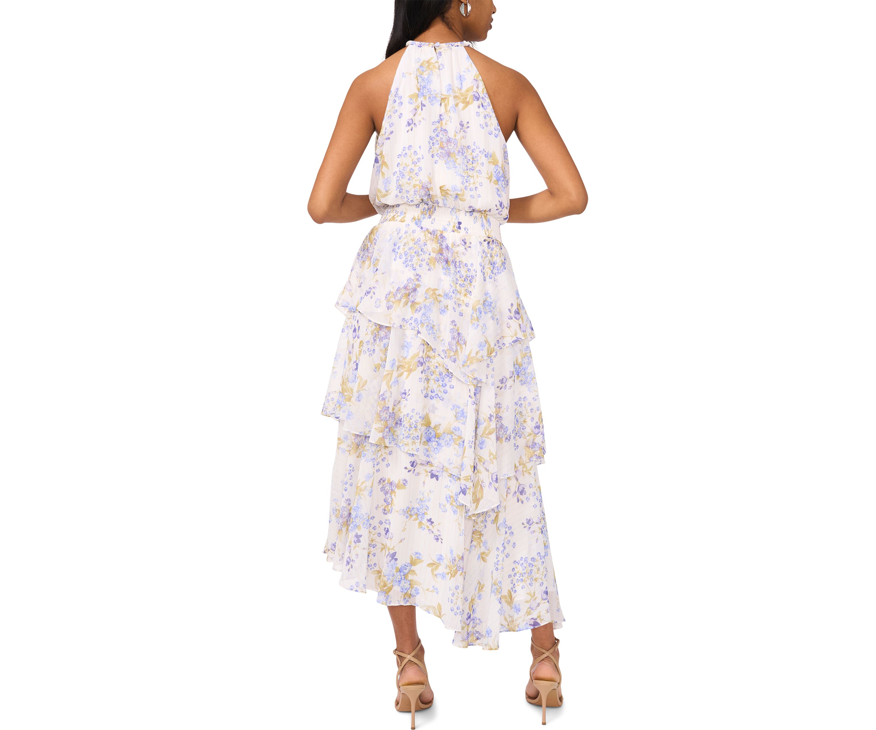 Womens Sleeveless Halter Floral Maxi Dress