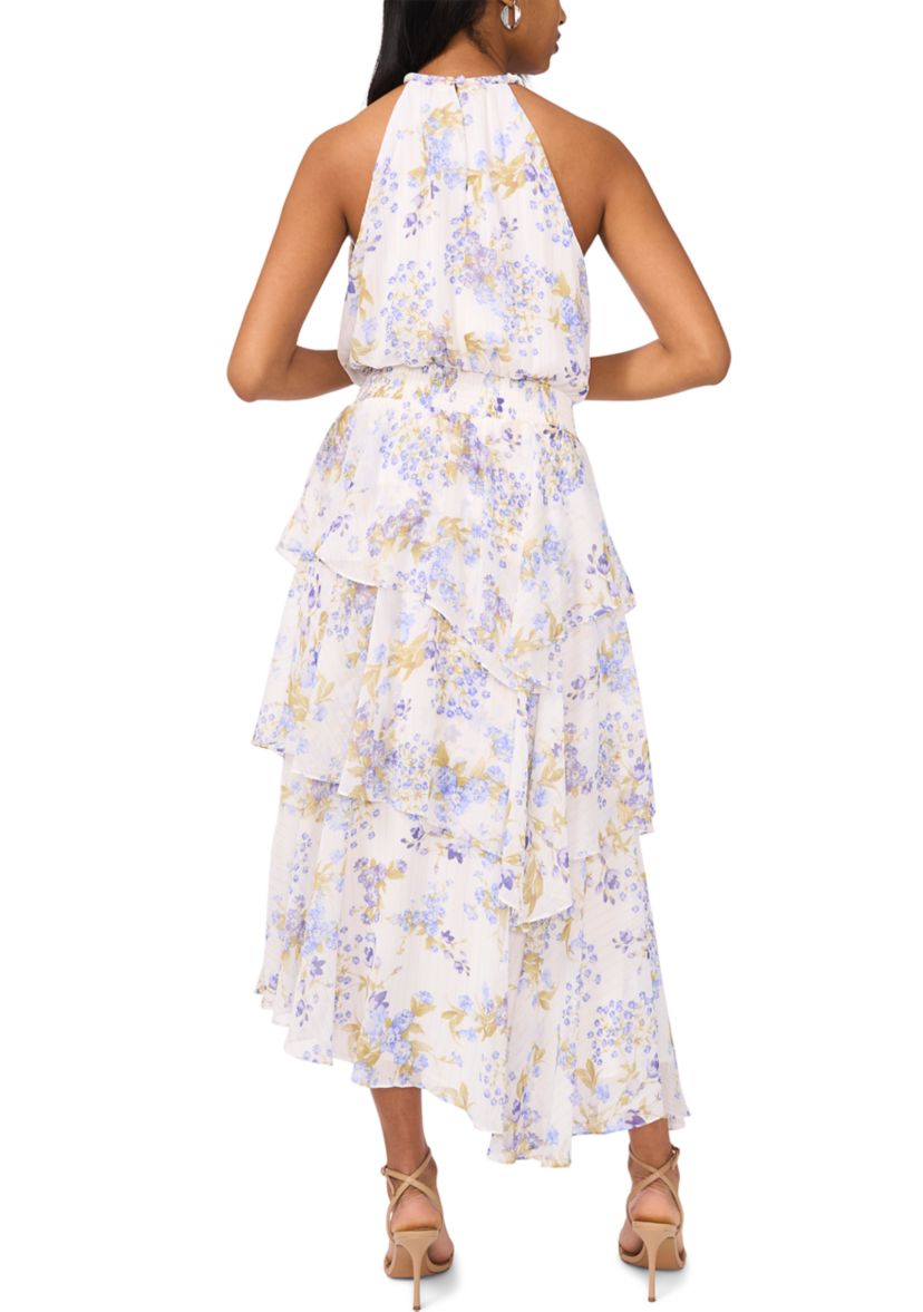Womens Sleeveless Halter Floral Maxi Dress