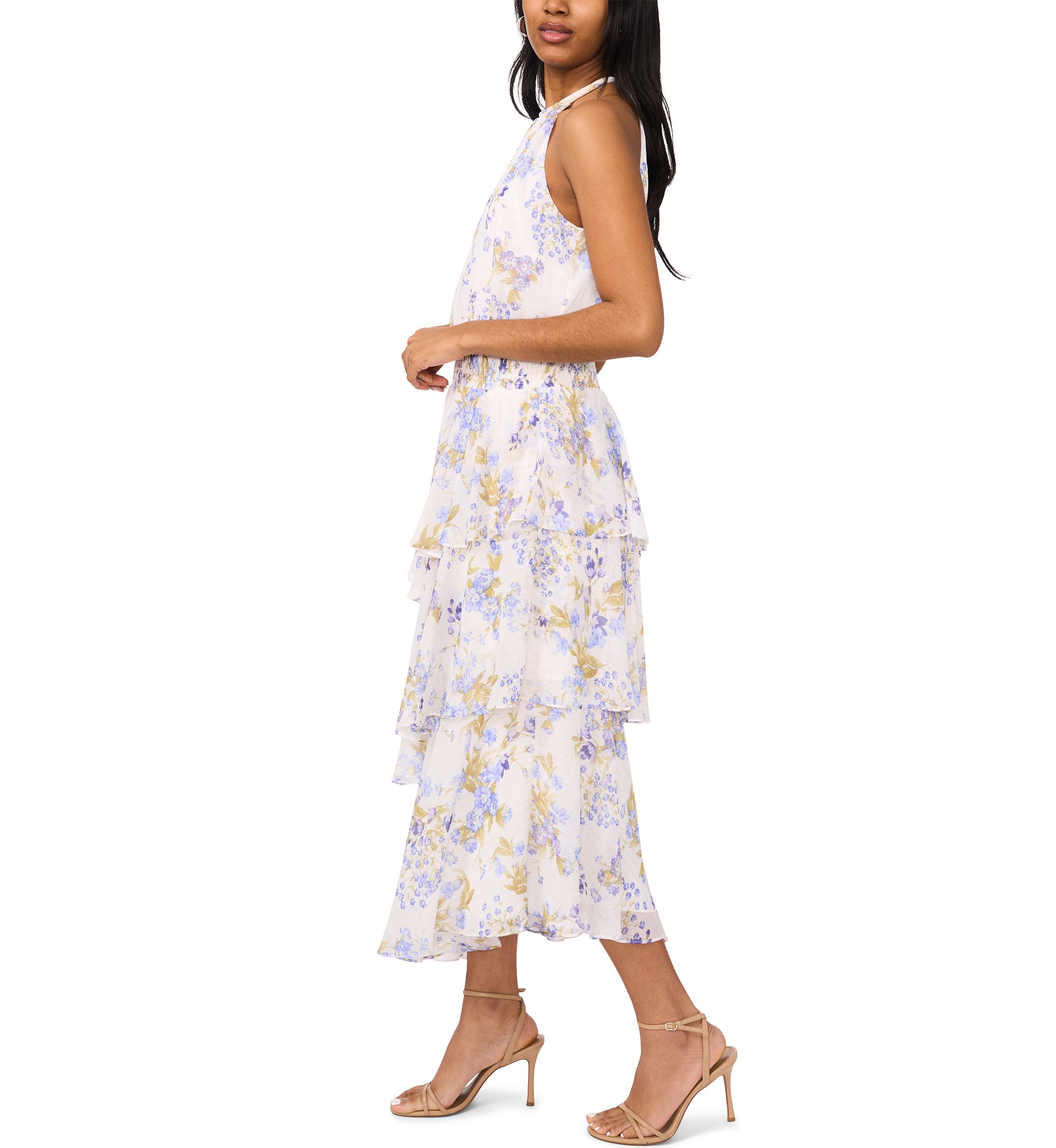 Womens Sleeveless Halter Floral Maxi Dress