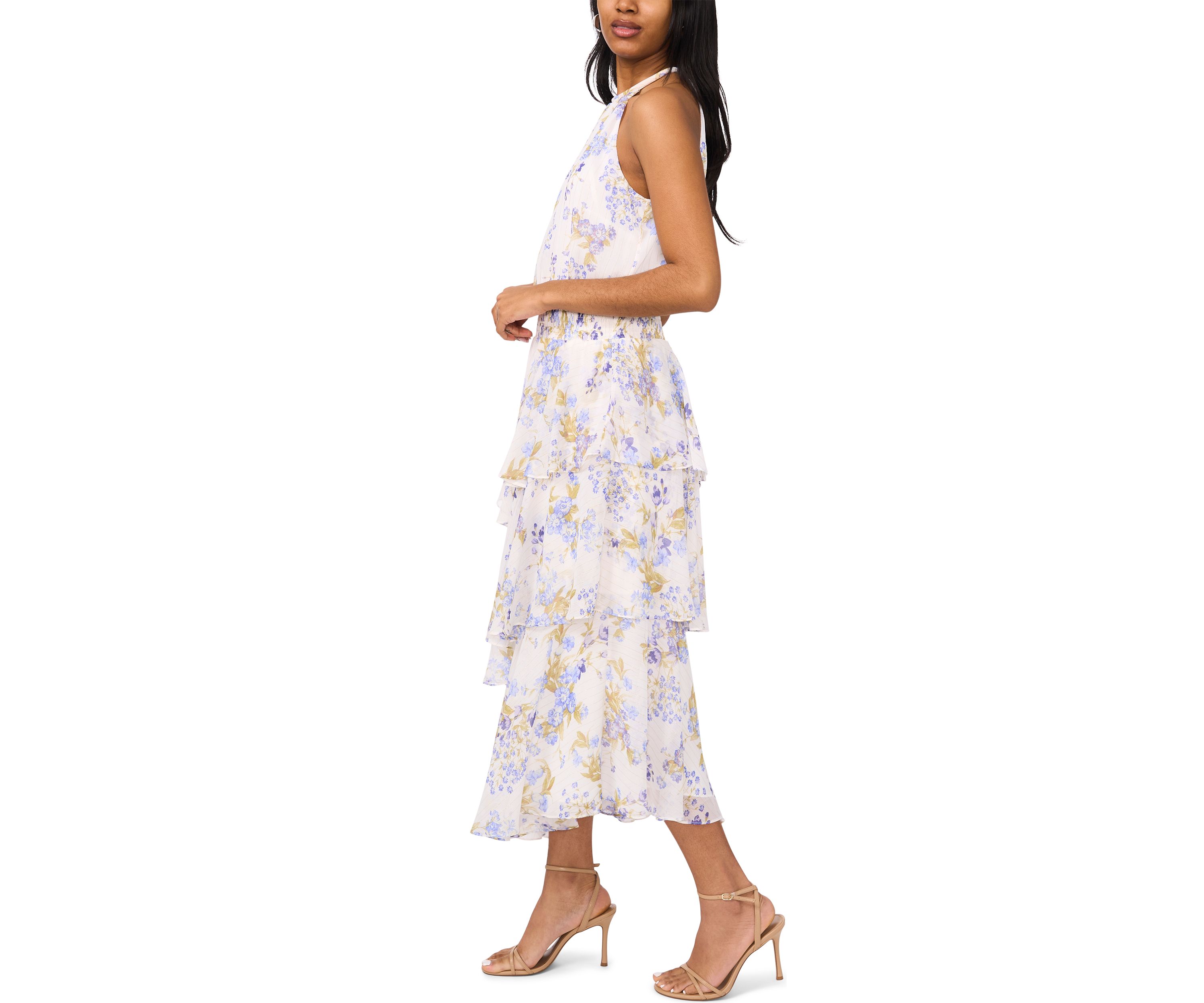 Womens Sleeveless Halter Floral Maxi Dress