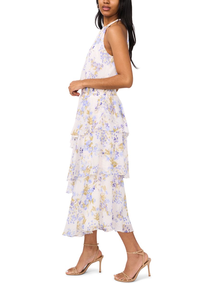 Womens Sleeveless Halter Floral Maxi Dress