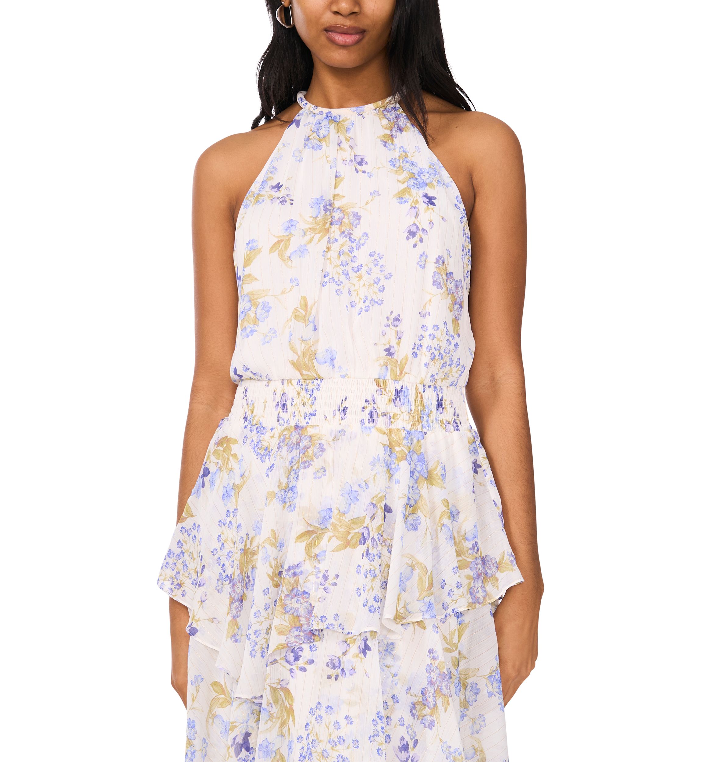 Womens Sleeveless Halter Floral Maxi Dress