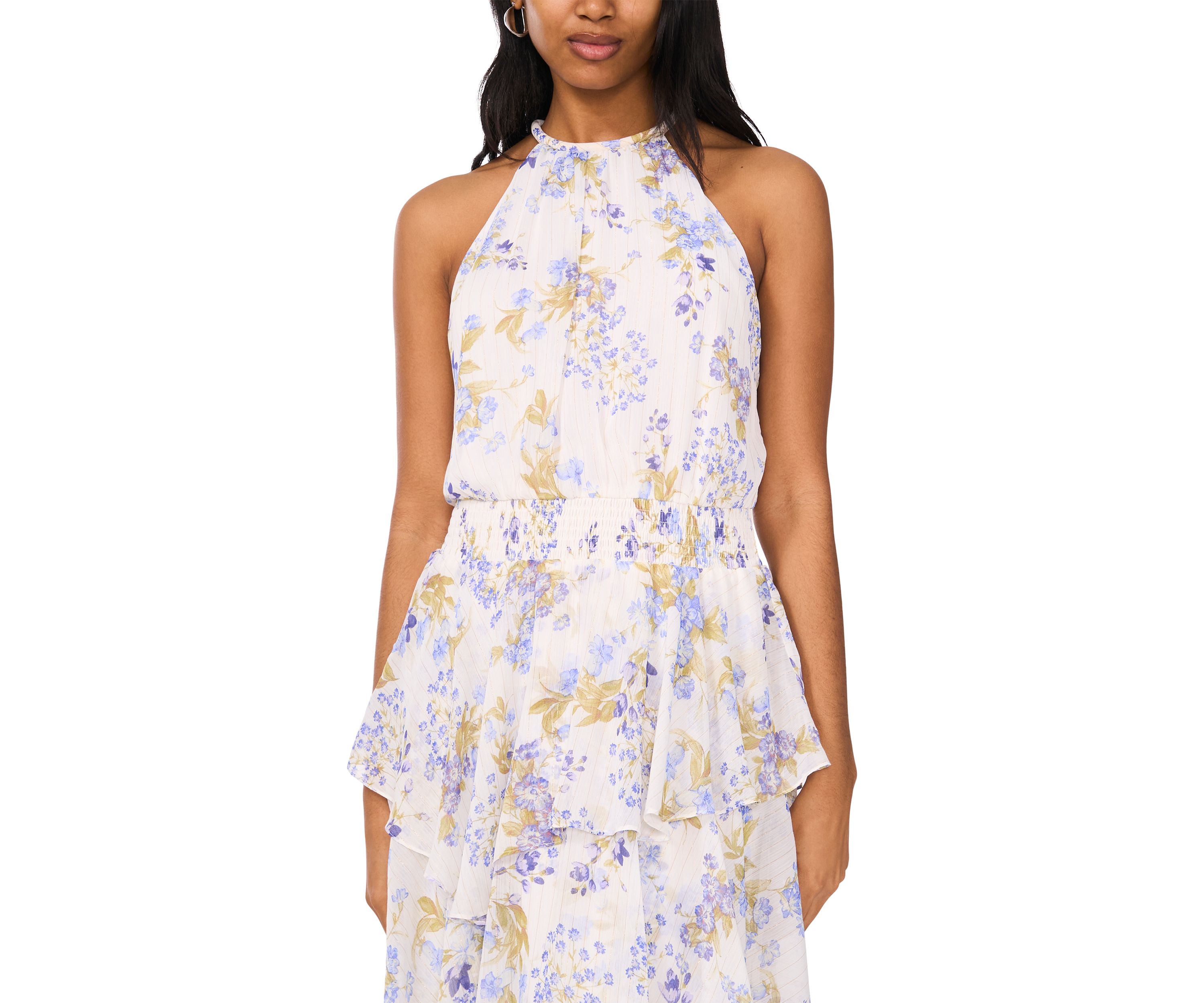 Womens Sleeveless Halter Floral Maxi Dress