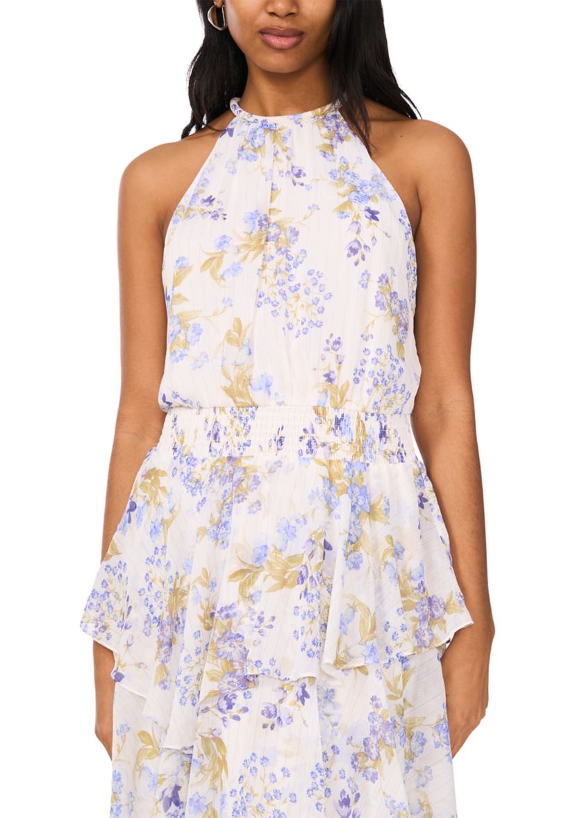 Womens Sleeveless Halter Floral Maxi Dress