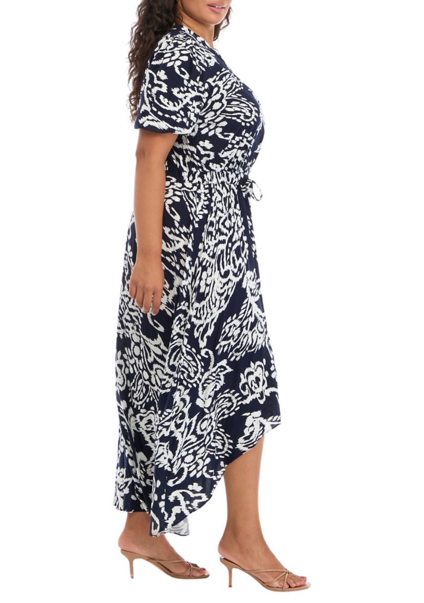 Womens Puff Sleeve V-Neck Printed Maxi Dress