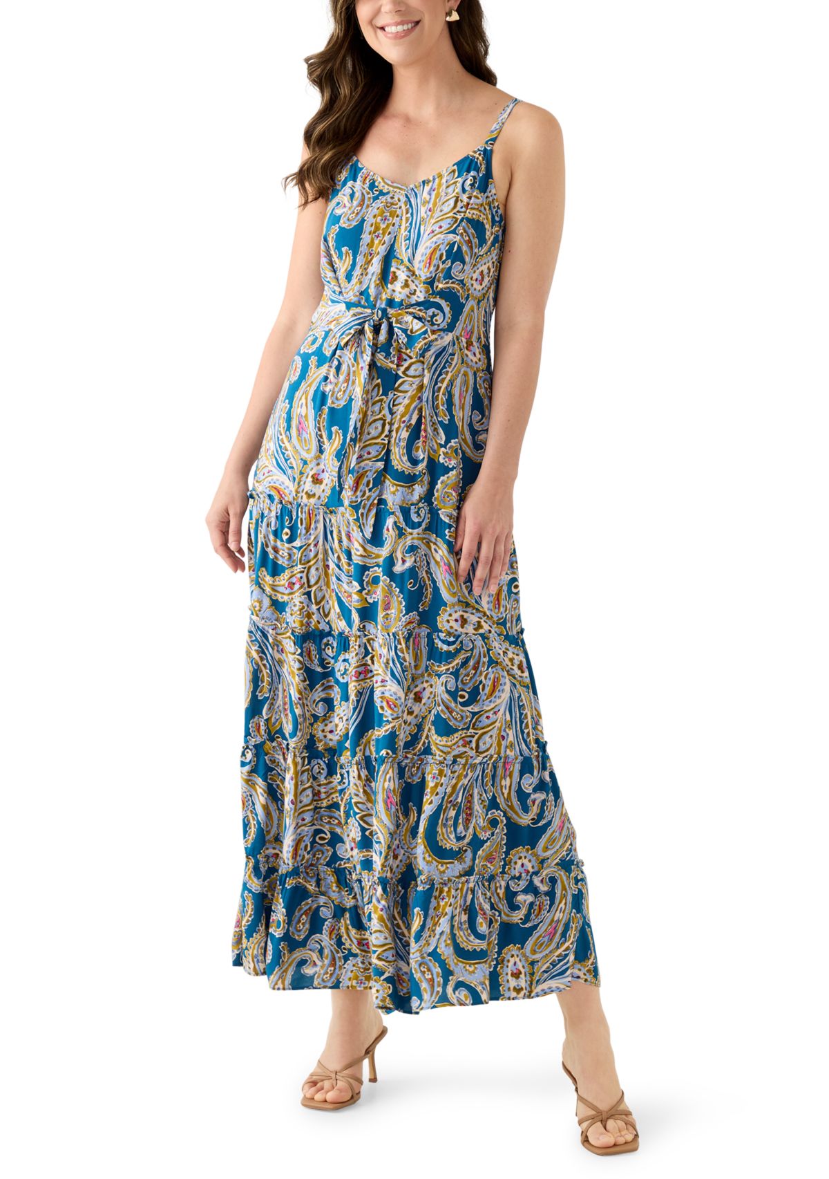 Womens Tie Front Tiered Maxi Dress