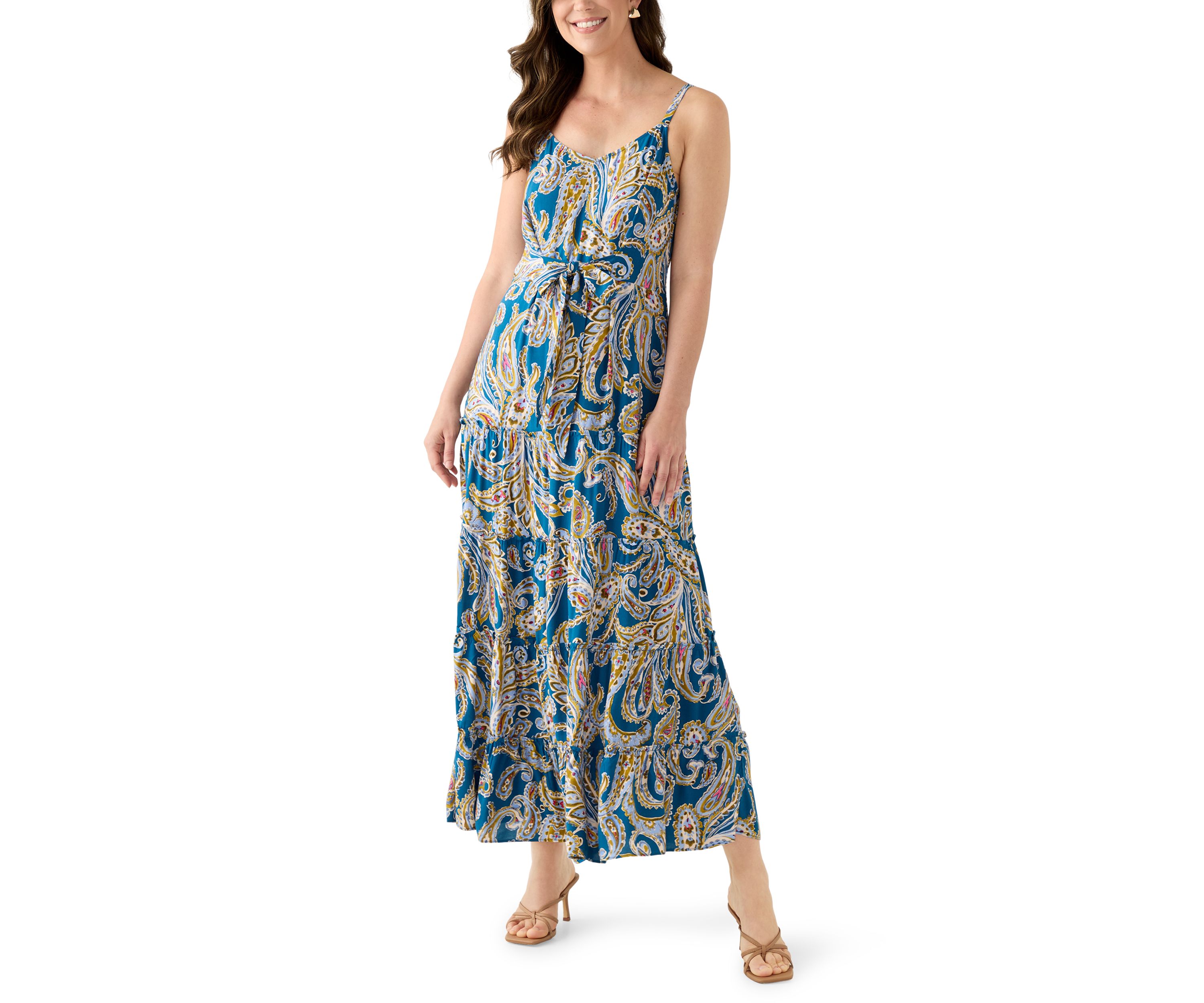 Womens Tie Front Tiered Maxi Dress