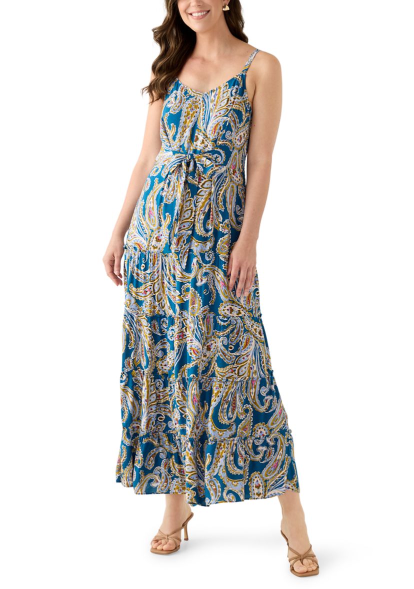 Womens Tie Front Tiered Maxi Dress