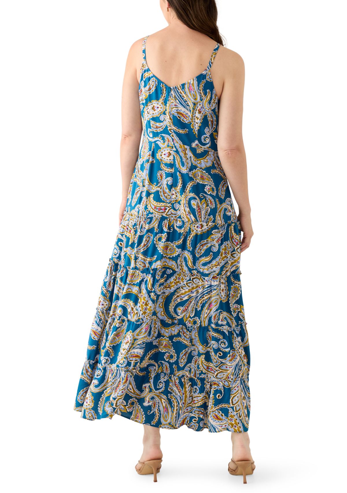 Womens Tie Front Tiered Maxi Dress
