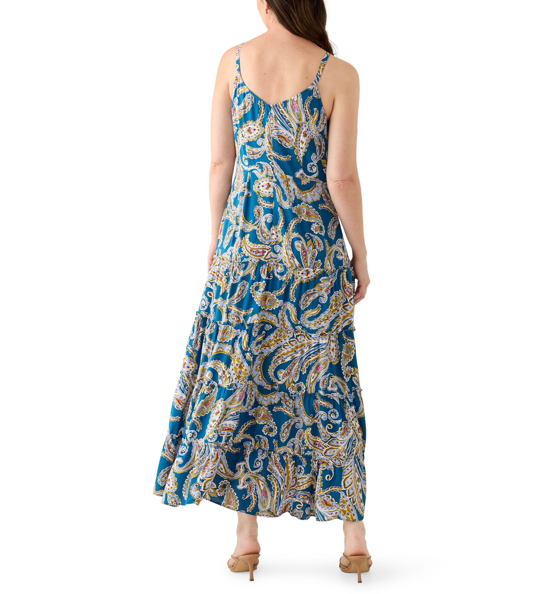 Womens Tie Front Tiered Maxi Dress