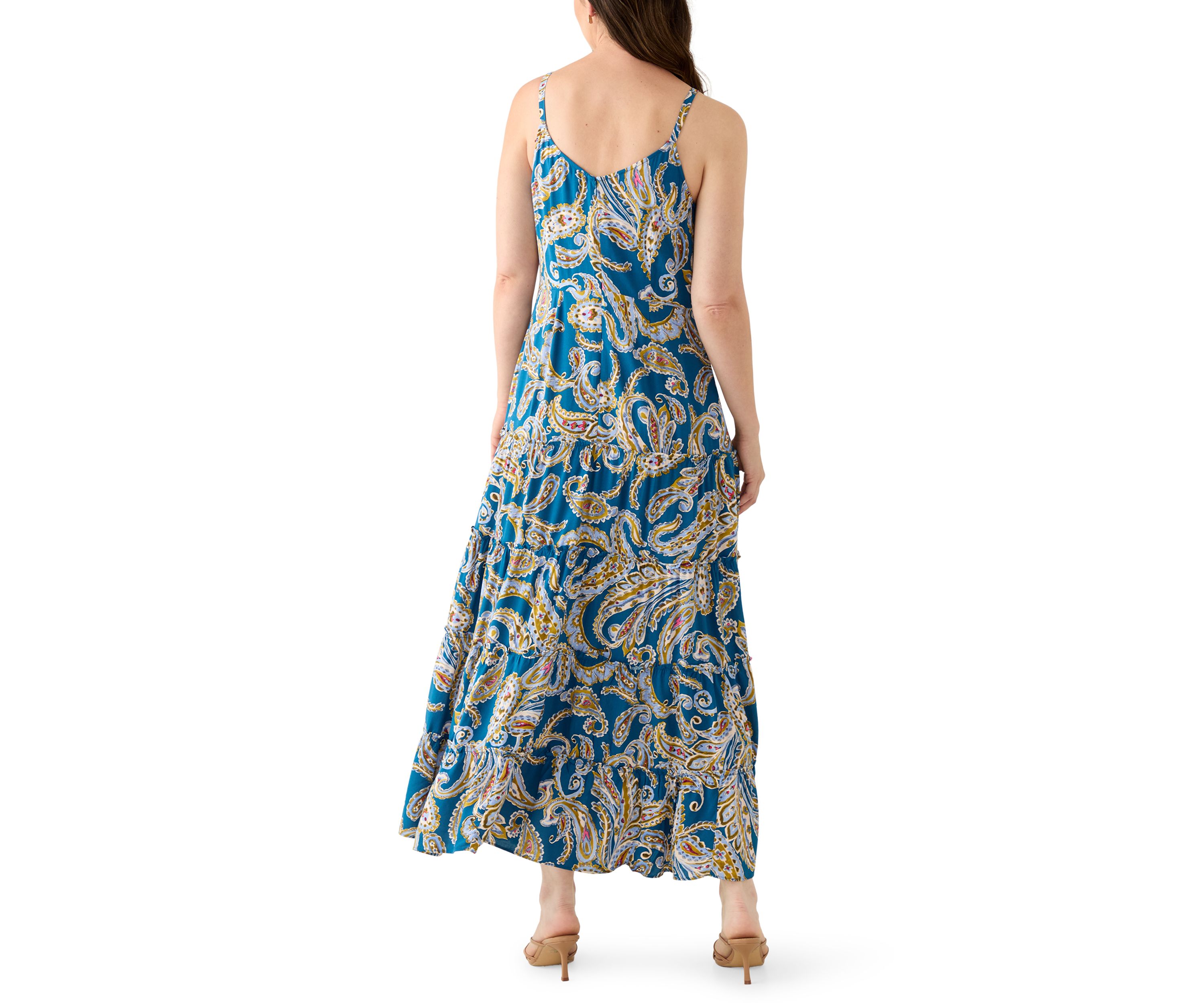 Womens Tie Front Tiered Maxi Dress