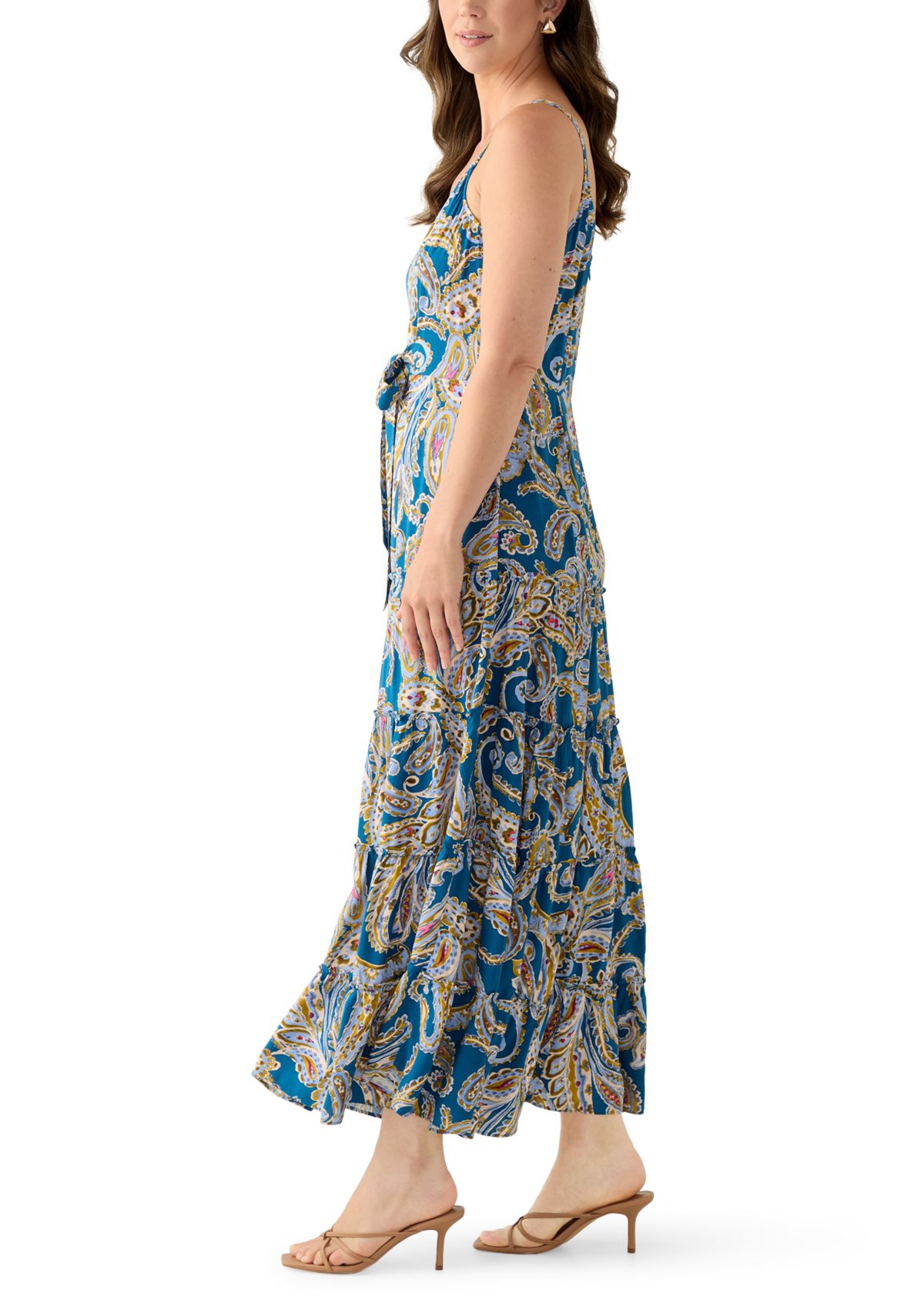 Womens Tie Front Tiered Maxi Dress
