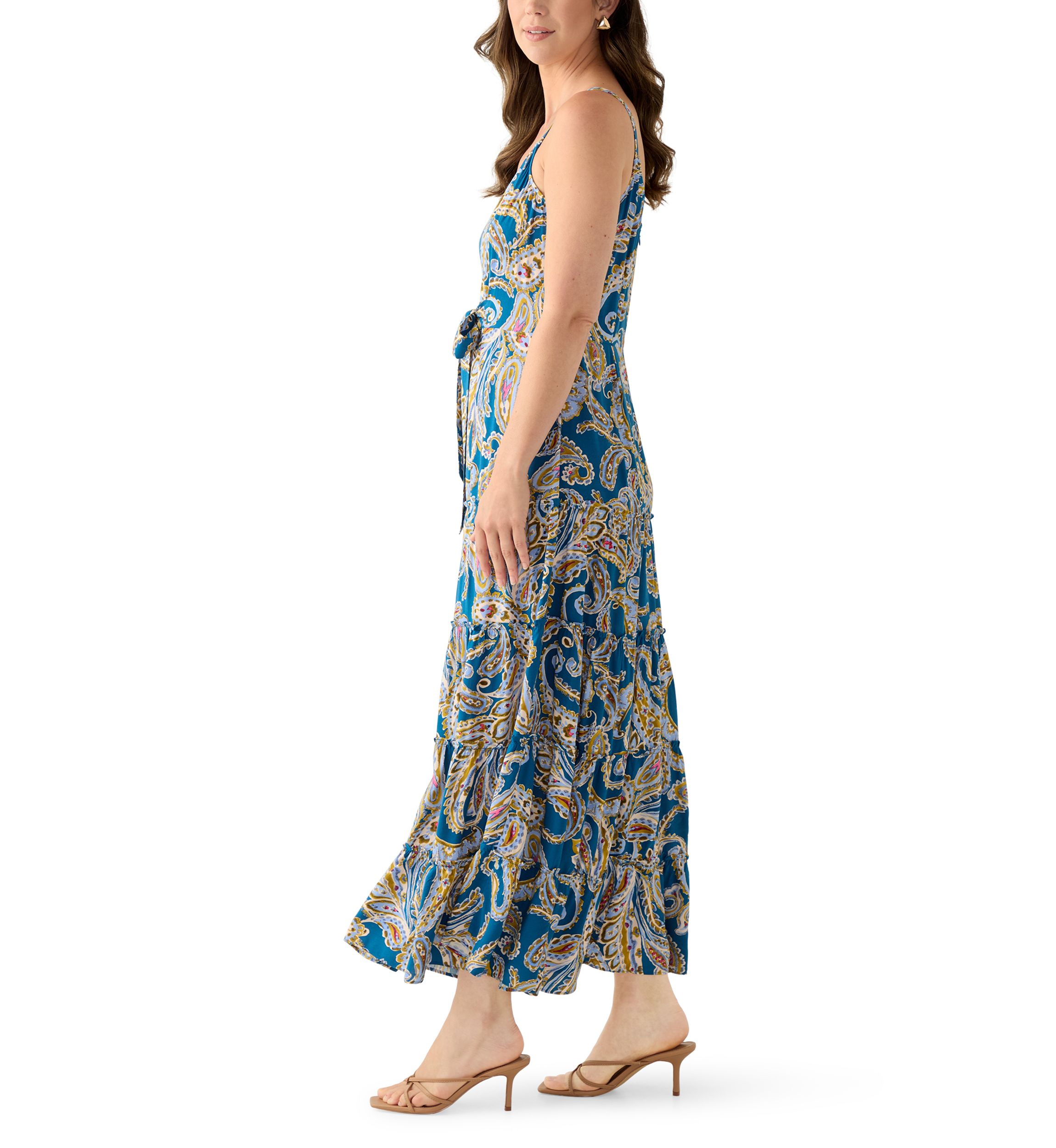 Womens Tie Front Tiered Maxi Dress
