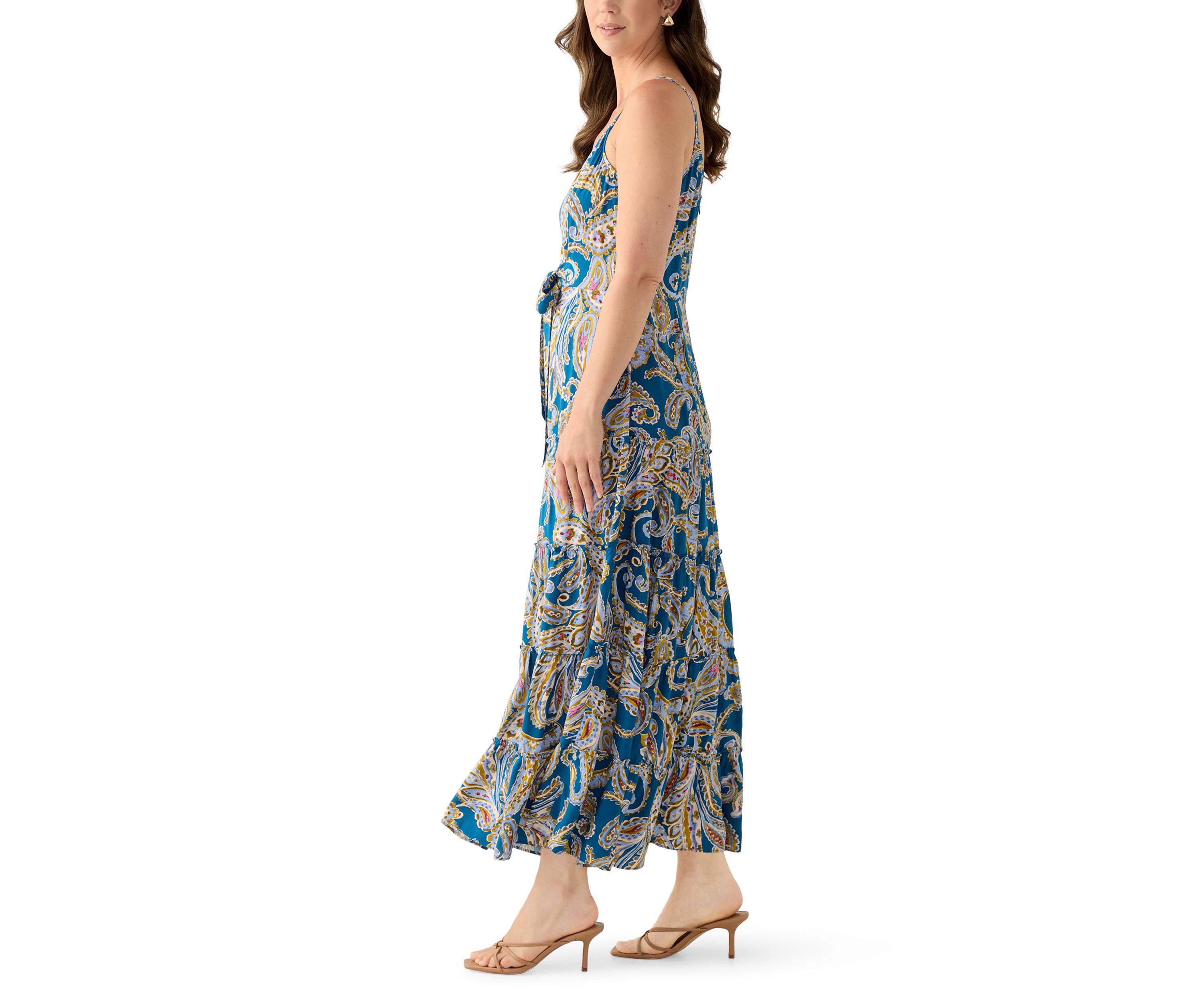 Womens Tie Front Tiered Maxi Dress