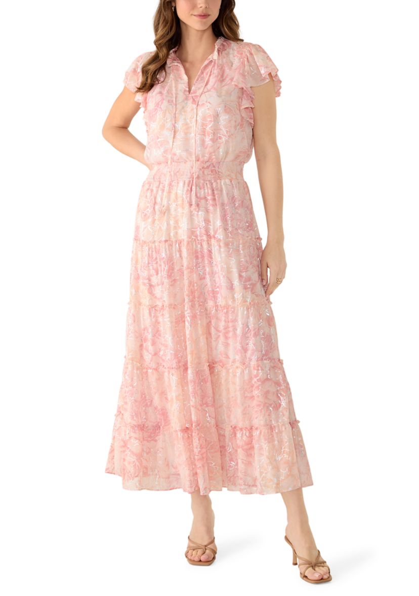 tiered floral lace printed chiffon dress open lace back dress Sweet A Line Sweetheart Floral Printed Chiffon Tiered  Prom Dresses with Slit VK24120402  Vickidress