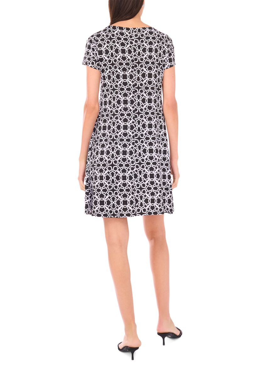 msk black and white dress MSK Women's Elbow-Sleeve Shoelace-Neck Chevron Print Dress, Black/White,  Medium